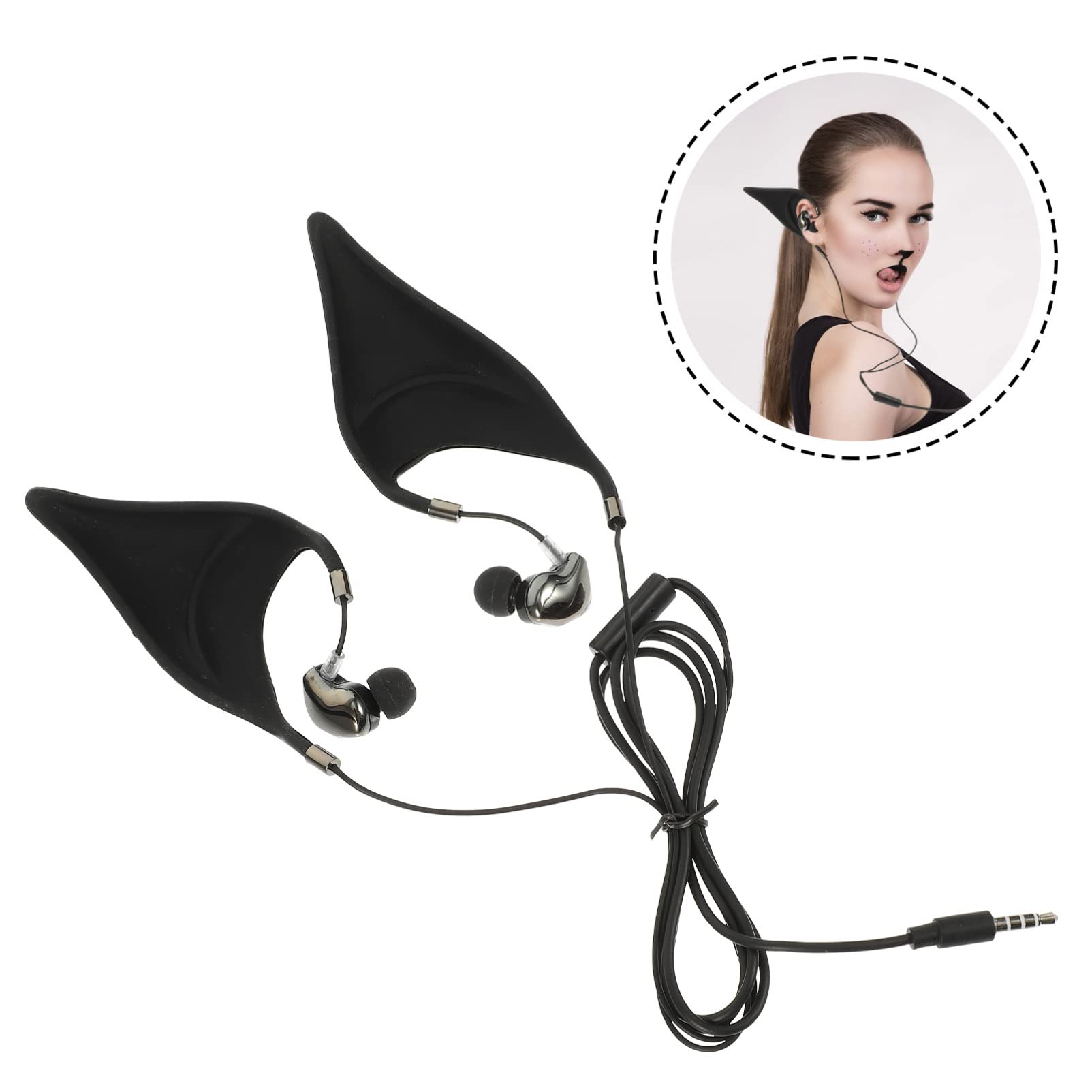 Wireless Elf Earbuds with Microphone - In-Ear Headphones for Cosplay & Fantasy Costume Accessories (Black) - Perfect for Anime Conventions, Halloween & Role Playing