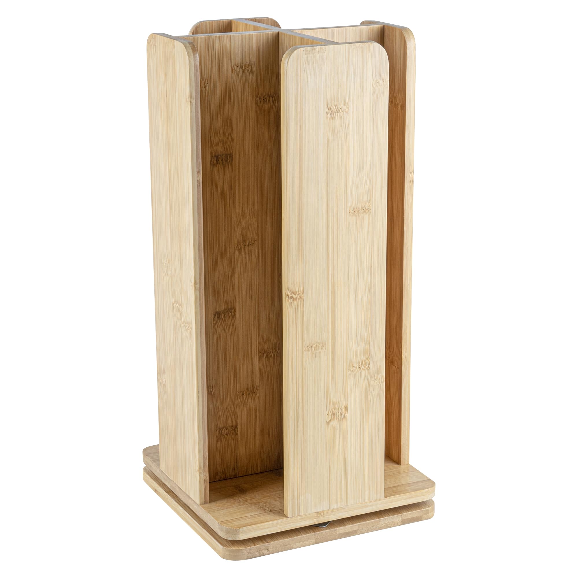 Restaurantware Restpresso 9 x 18 Inch Coffee Cup and Lid Organizer - 4-Section Revolving Bamboo Cup Holder for Restaurants, Homes & Offices | Space-Saving Countertop Solution for Coffee Shops, Break Rooms & Cafés