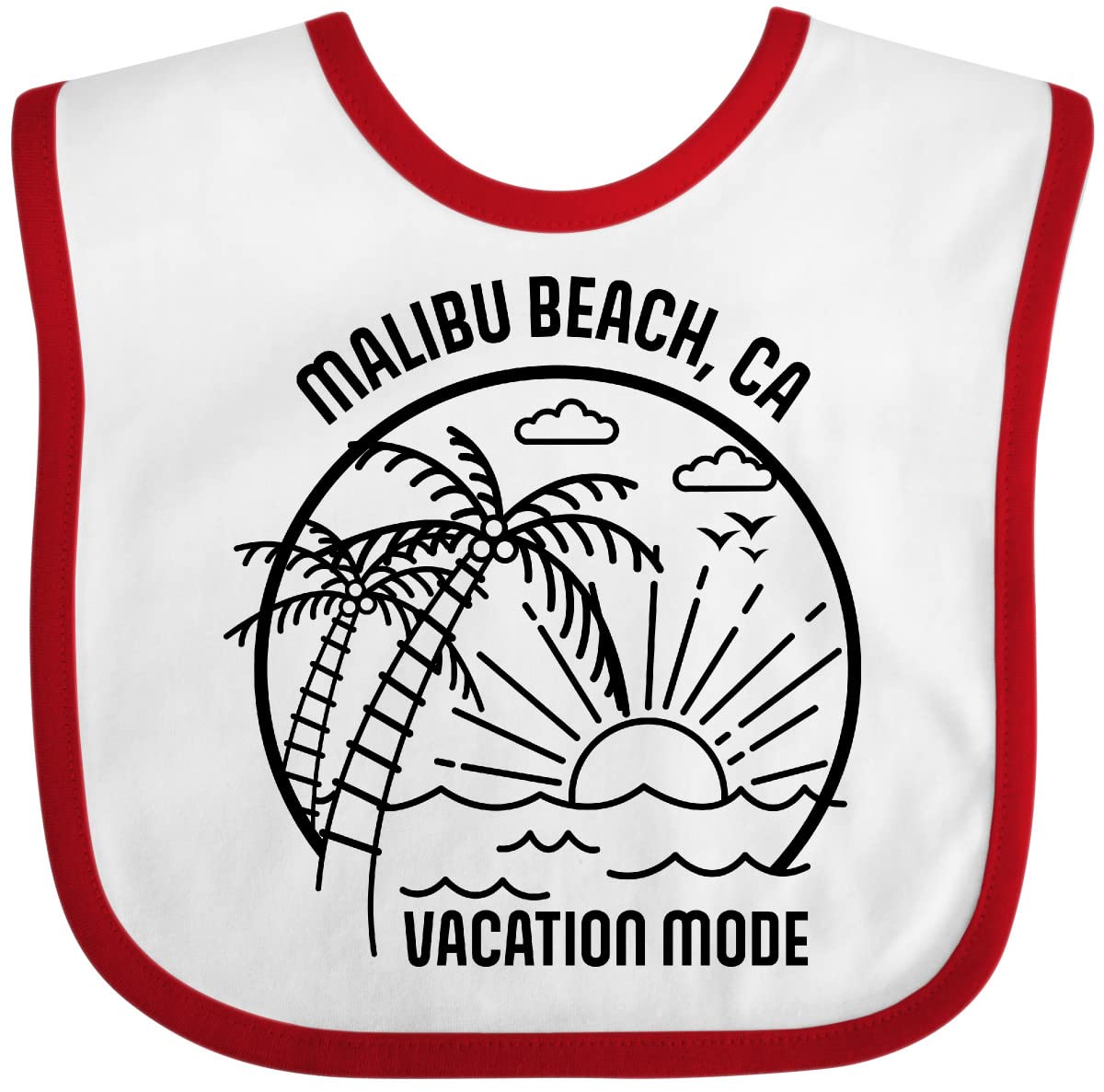 Inktastic Summer Vacation Mode Malibu Beach California Baby Bib - Cute & Soft Cotton Drool Bib for Infants & Toddlers - Perfect for Beach Trips, Travel, and Summer Outings