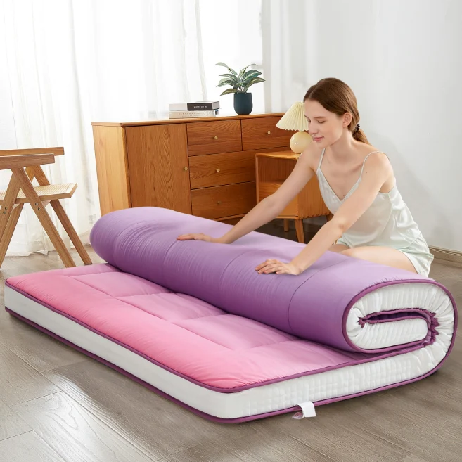 MAXYOYO Extra Thick Purple Japanese Floor Mattress - Foldable Sleeping Pad for Guest Bed, Camping & Home Use | Comfortable Futon Alternative for Small Spaces