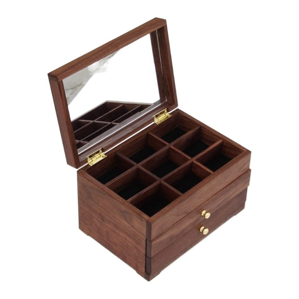 Premium Black Walnut Solid Wood Jewelry Box Organizer - Elegant Display Case for Earrings, Rings, Bracelets & Necklaces - Perfect Gift for Women & Girls - Home Decor & Bedroom Storage Solution