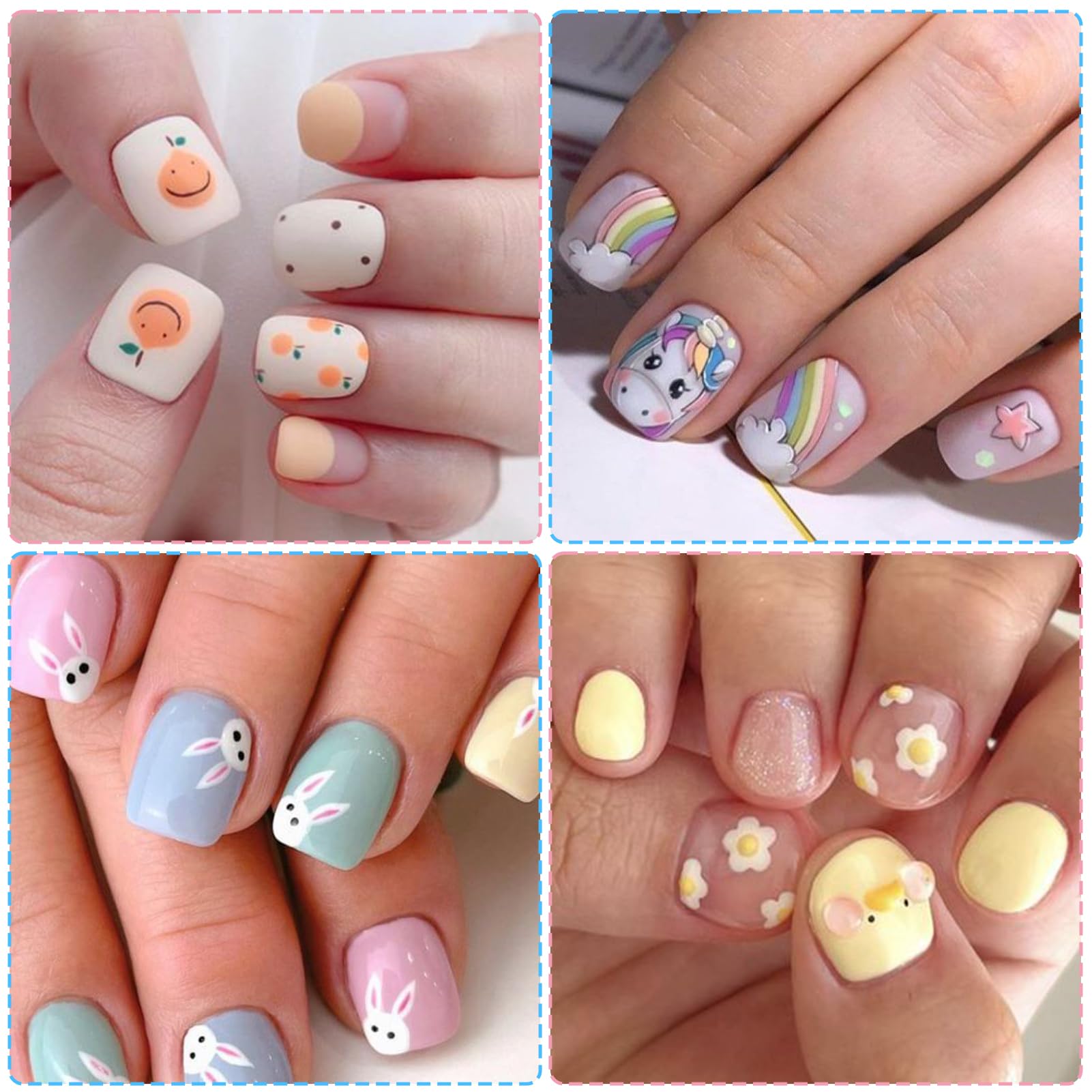 3D Self-Adhesive Nail Stickers for Kids - Cute Flower, Leaf, Animal & Fruit Designs, DIY Nail Art Decals for Little Girls & Toddlers (8 Sheets) - Perfect for Birthday Parties, Playdates & Dress-Up Fun