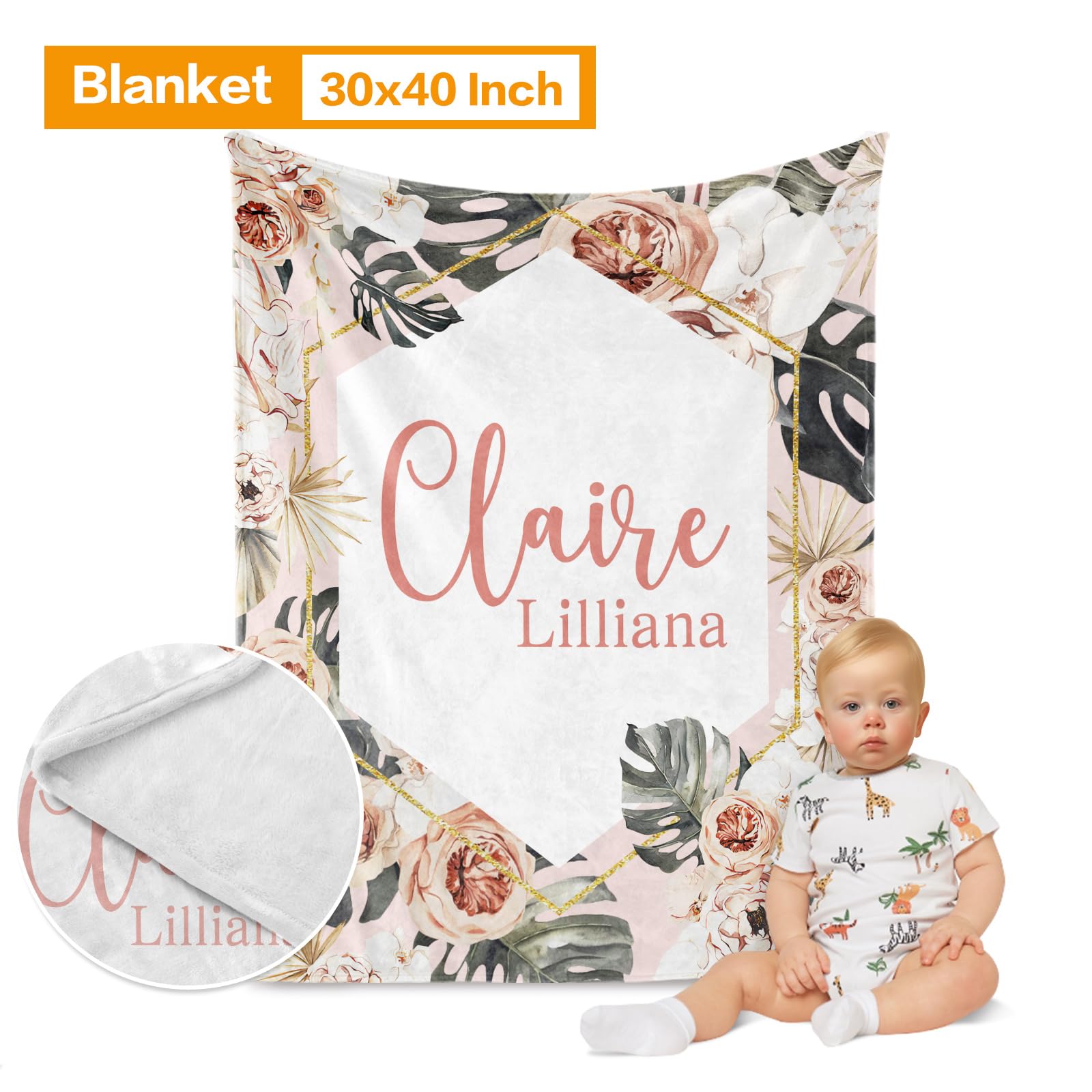 Custom Nursery Crib Bedding Set - Personalized Baby Blanket, Fitted Crib Sheet & Changing Pad Cover | Boho Green Leaves Pattern Pink Baby Room Decor | Perfect for Newborn Gifts & Nursery Design (Fixed Size) - Ideal for Baby Showers, Gender Reveals & Nursery Room Makeovers