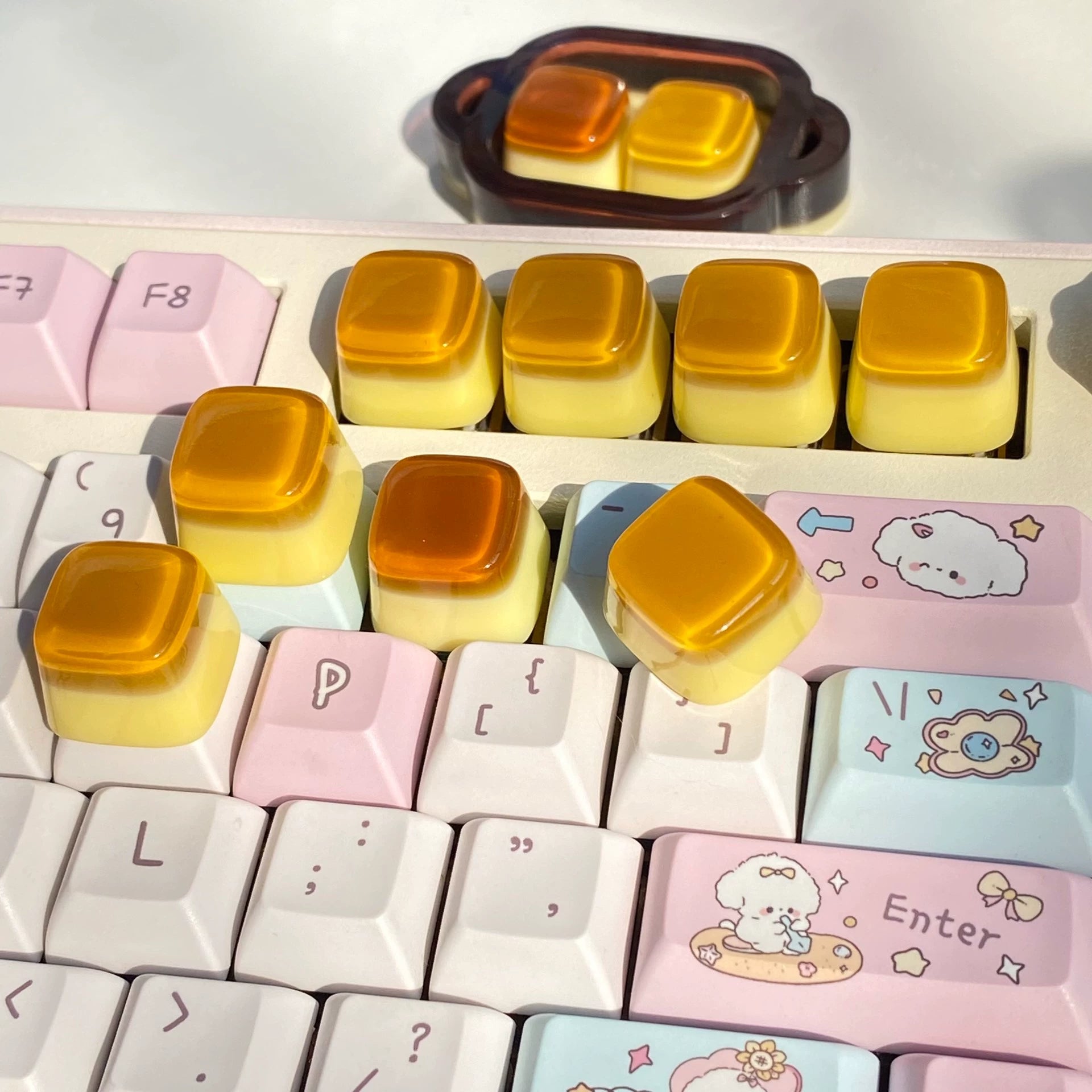 Handmade Caramel Pudding Resin Keycaps - Custom Mechanical Keyboard Keycaps for Gaming & Typing - Unique Artisan Keycaps for PC & Mac Keyboards
