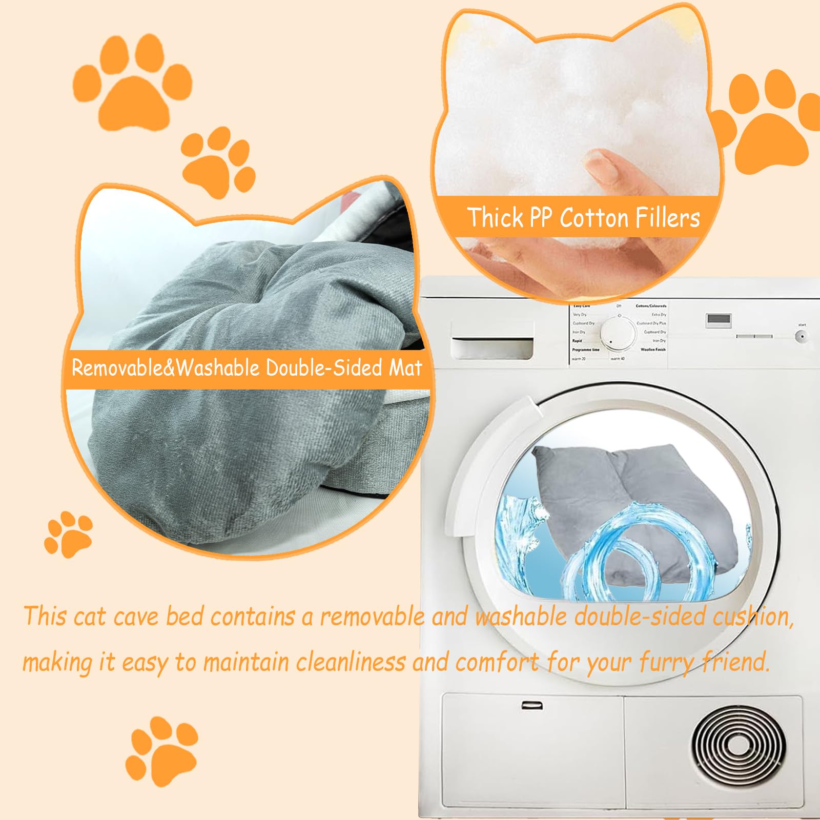 Cozy Cat Bed Cave - Semi-Enclosed Cat House with Hanging Plush Ball & Removable Mat | Foldable Cat Nest for Indoor Kittens | Perfect for Napping, Playtime & Stress Relief (Size A, M)