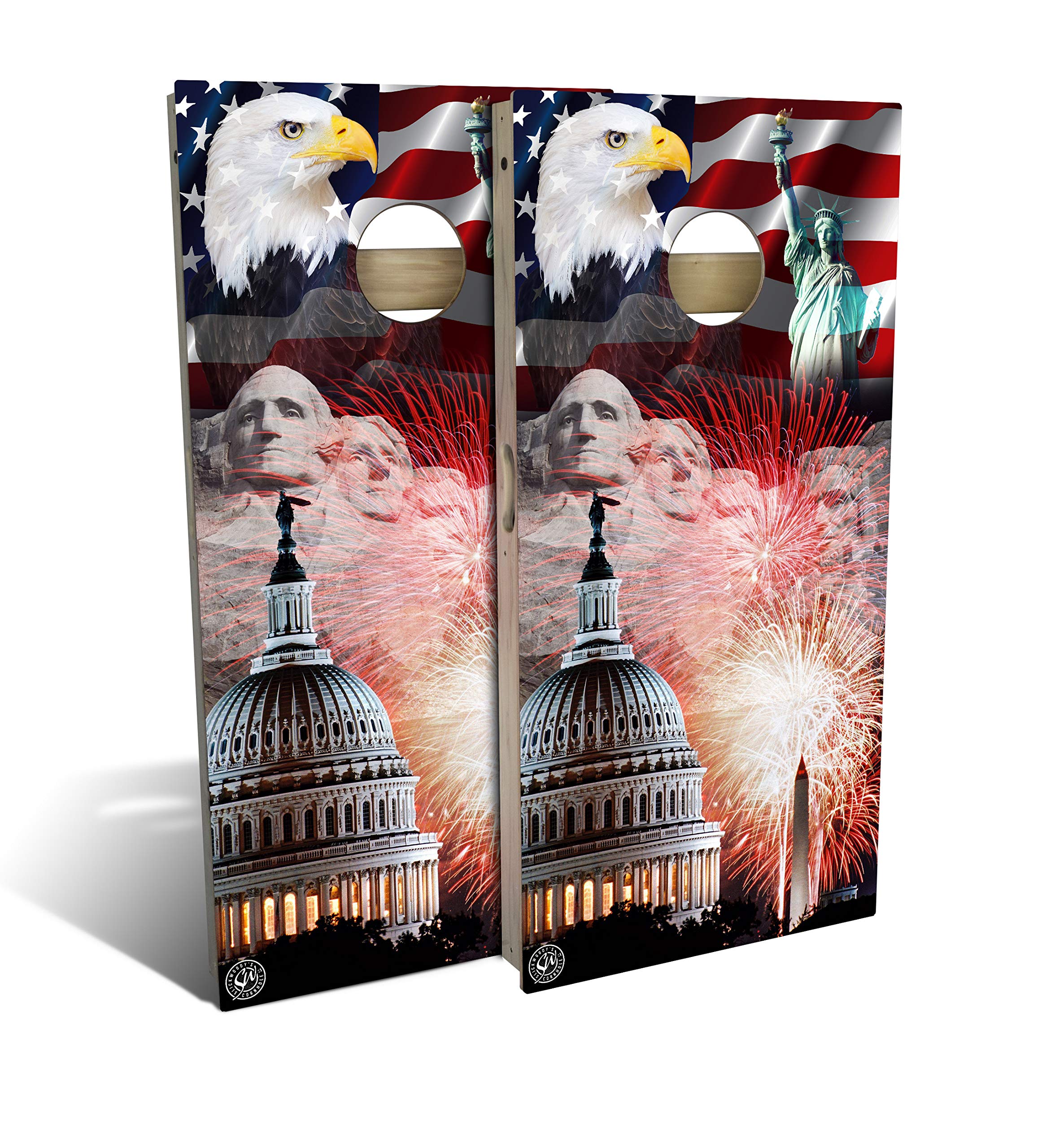 Premium Slick Woody's Cornhole Game Set - 8 Regulation Cornhole Bags & Baltic Birch Plywood Boards with Ultra-Smooth Surface | Retractable Legs & Back Bounce Brace | Perfect for Backyard Parties, Tailgating & Outdoor Games