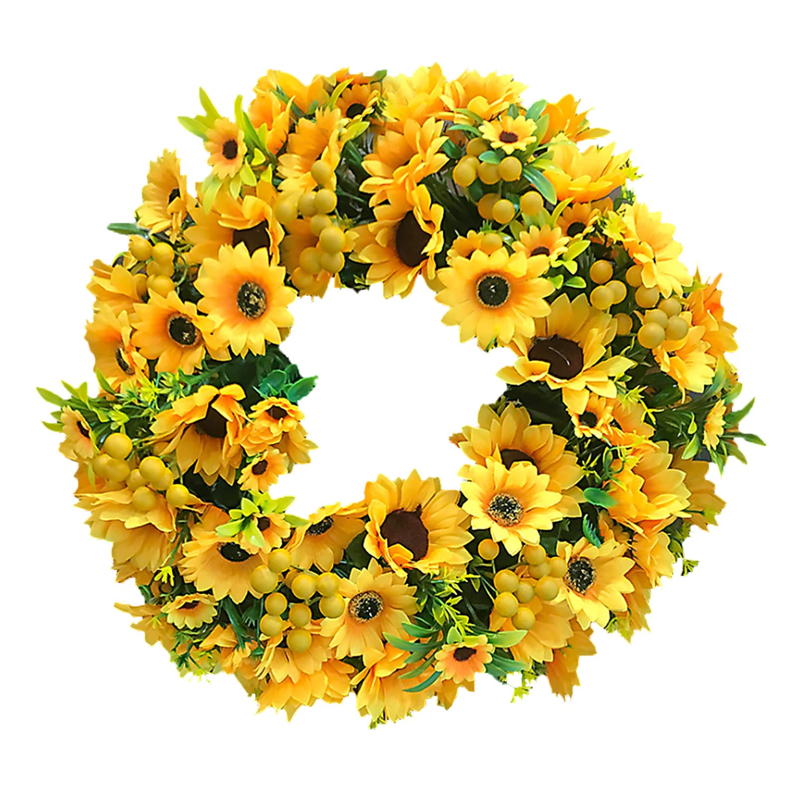 Handmade Artificial Sunflower Wreath with Berries & Rattan - Spring Floral Door Decor for Home, Wedding, Party & Festival | Front Door Wreath for Year-Round Decorating