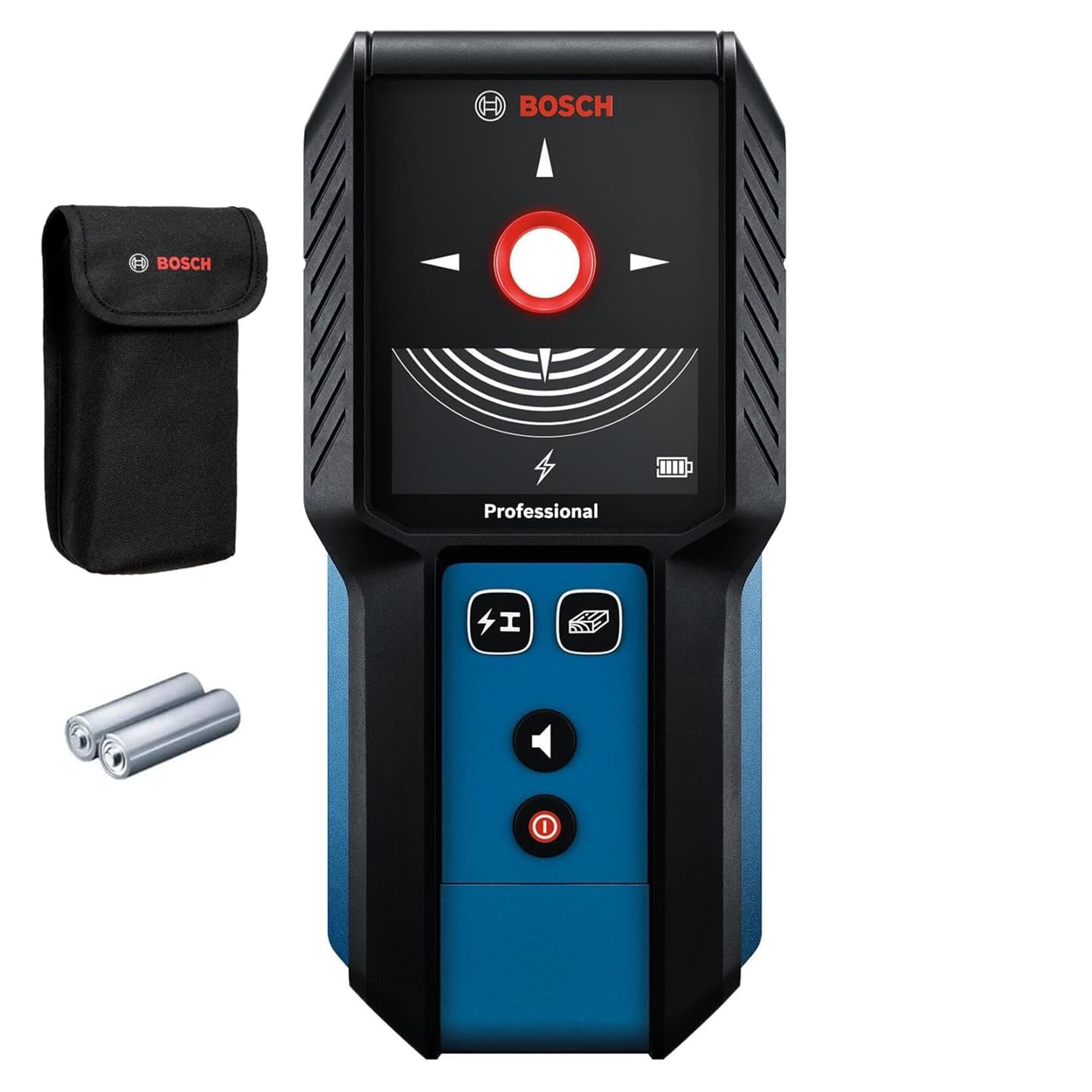BOSCH GMS120-27 Professional Wall Scanner & Stud Finder - Detects Wood, Metal & Live Wires Behind Drywall - Includes 2 AA Batteries & Storage Pouch - Perfect for Home Renovation & DIY Projects