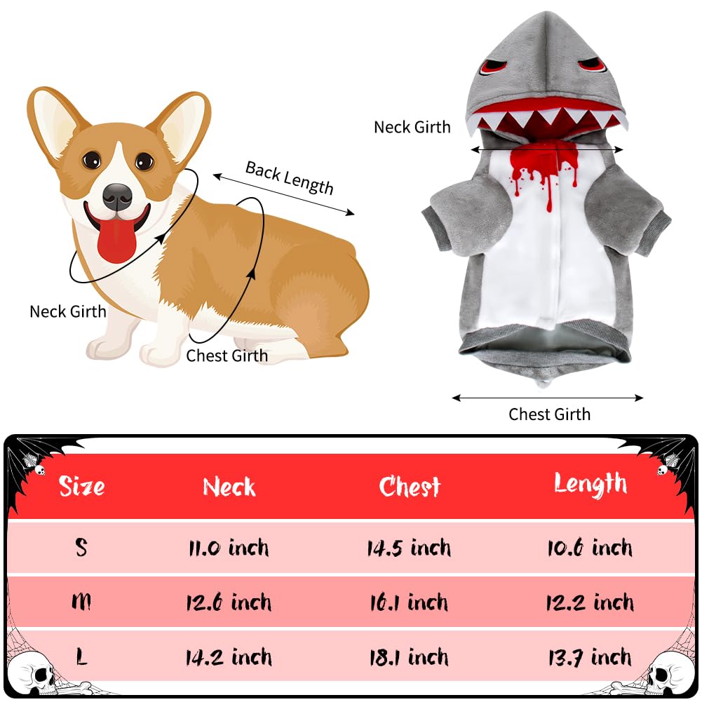 Shark Dog Costume - Warm Winter Coat & Hoodie for Small & Medium Dogs - Funny Pet Apparel for Christmas, Birthday Parties & Cosplay - Perfect for Halloween, Pet Parades & Photo Shoots
