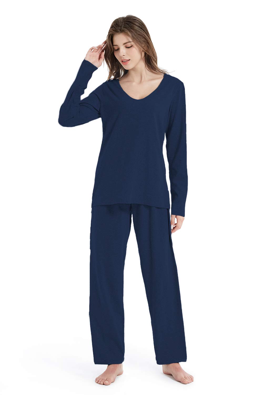 Chamllymers Women's Cotton V-Neck Long Sleeve Pajama Set - Soft Sleepwear & Lounge Wear for Comfortable Nights - Sizes S-3XL | Perfect for Relaxing at Home, Sleeping, and Gift Giving
