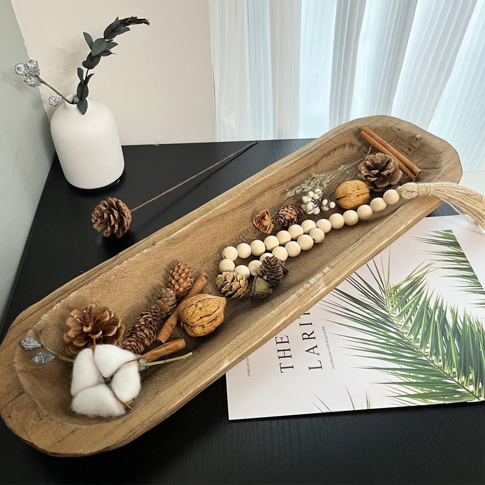 Hand Carved Vintage Wooden Dough Bowl - 20 Inch Brown Rustic Home Decor for Dining Table Centerpiece, Kitchen Counter, Living Room Display | Perfect for Farmhouse Style Decor, Bread Making & Charcuterie Serving