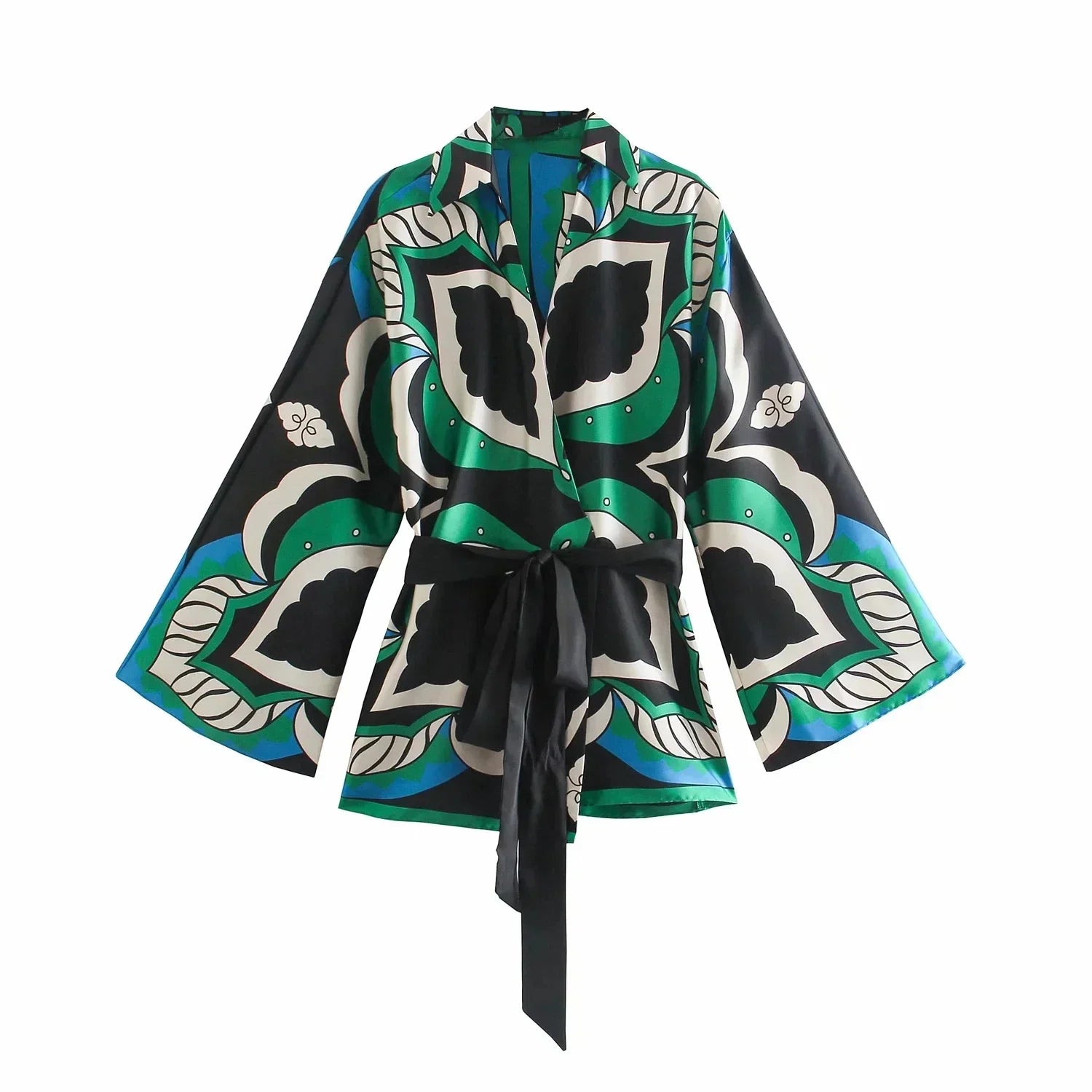 Foridol Oversized Green Print Boho Women's Shorts Set - Matching Shirt, Shorts & Pants 3-Piece Outfit for Summer | Casual Beachwear, Vacation Outfits & Boho Fashion Style