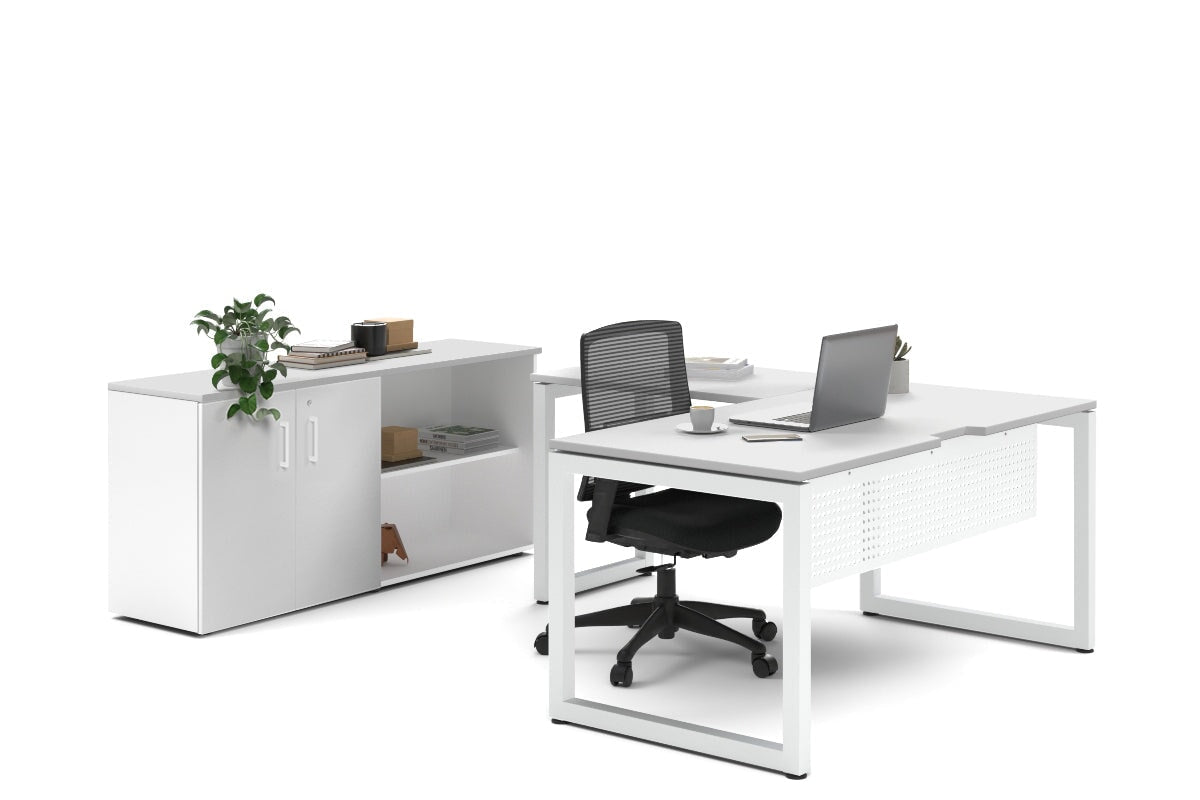 Premium L-Shaped Executive Desk with Quadro Loop Legs - White Finish [1600L x 1700W] - Perfect for Home Office & Modern Workspace