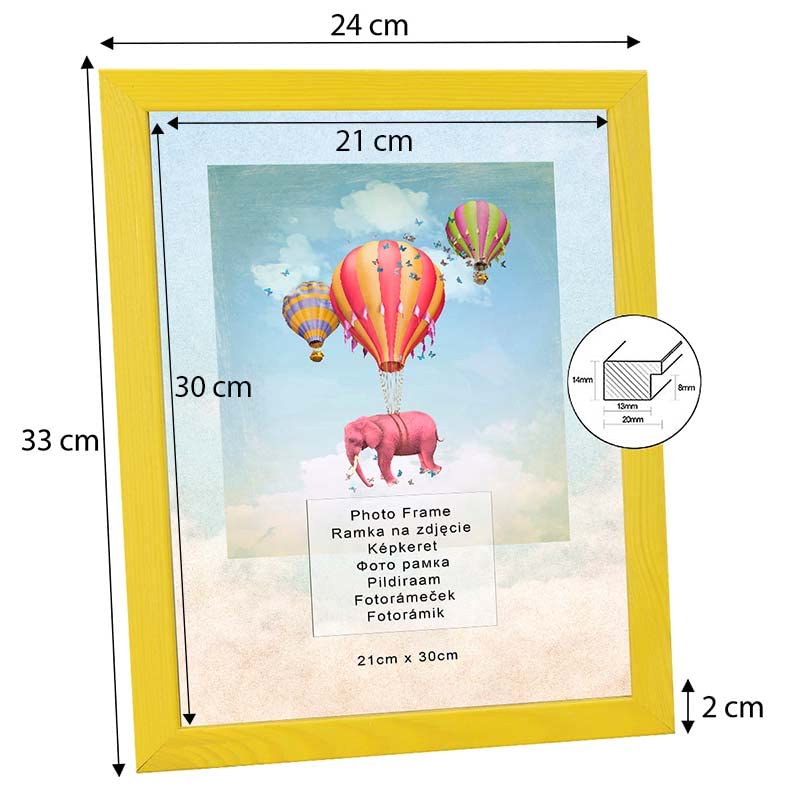 21x30 cm A4 Wooden Photo Frame with Acrylic Glass - 8.27x11.8 Inches Yellow Wall/Table Display for Photos, Posters & Puzzles | Perfect for Home Decor, Office & Gift Giving