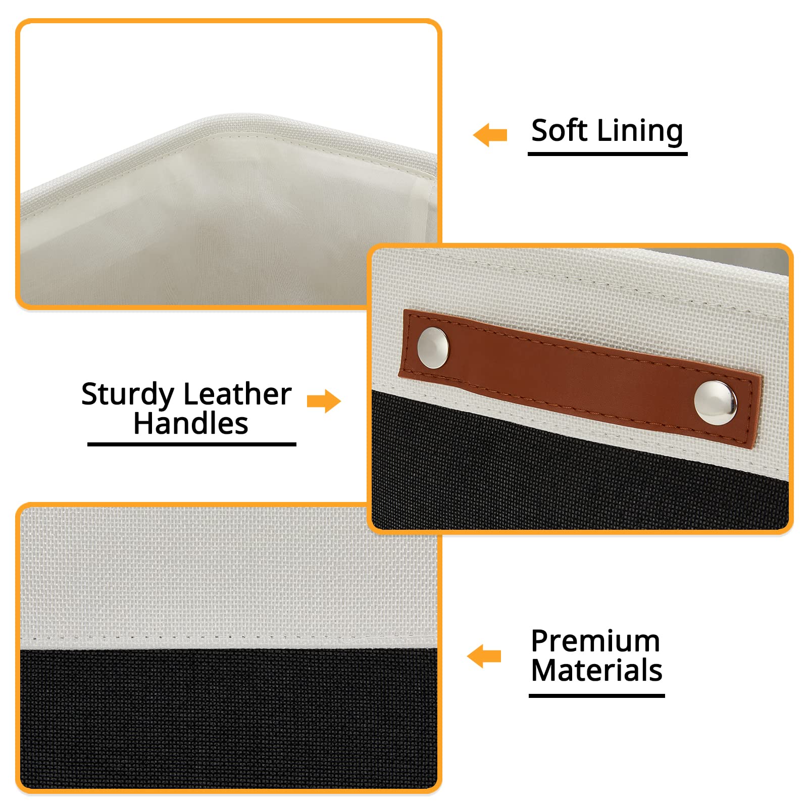DULLEMELO Linen Closet Organizer & Storage Basket with Handles - White & Black for Shelves, Closet, Office, Bedroom | Perfect for Organizing Clothes, Toys, Gifts & Home Decor Storage Solutions