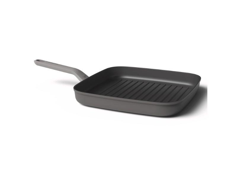 BergHOFF Leo 11-Inch Nonstick Grill Pan with Stay-Cool Handle - Grey - Perfect for Indoor Grilling, Steaks, Burgers & Vegetables