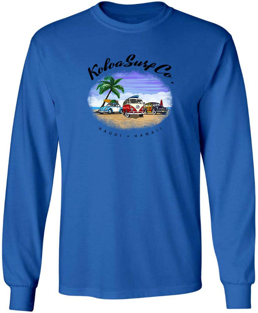 Koloa Surf Men's Beach Cars Logo Long Sleeve Cotton T-Shirt - Regular, Big & Tall Sizes - Perfect for Surfing, Beach Outings & Casual Wear