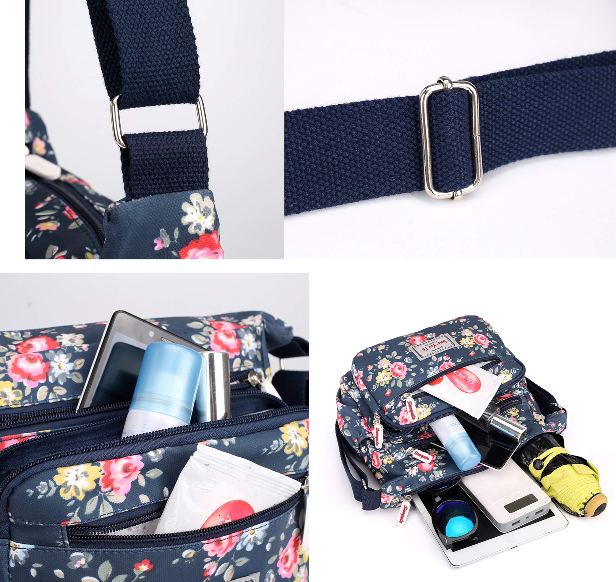 Women's Floral Nylon Crossbody Bag - Waterproof Adjustable Strap for Travel & Daily Use