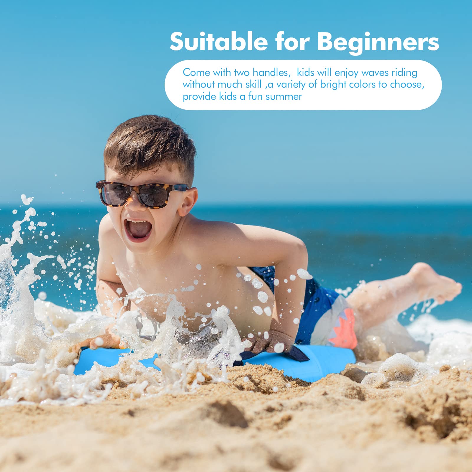 Inflatable Boogie Board for Kids & Adults - Lightweight Kickboard for Swimming, Sliding & Floating - Perfect for Pool, Beach & Water Park Fun - Summer Water Toy with Handles for Safe Play
