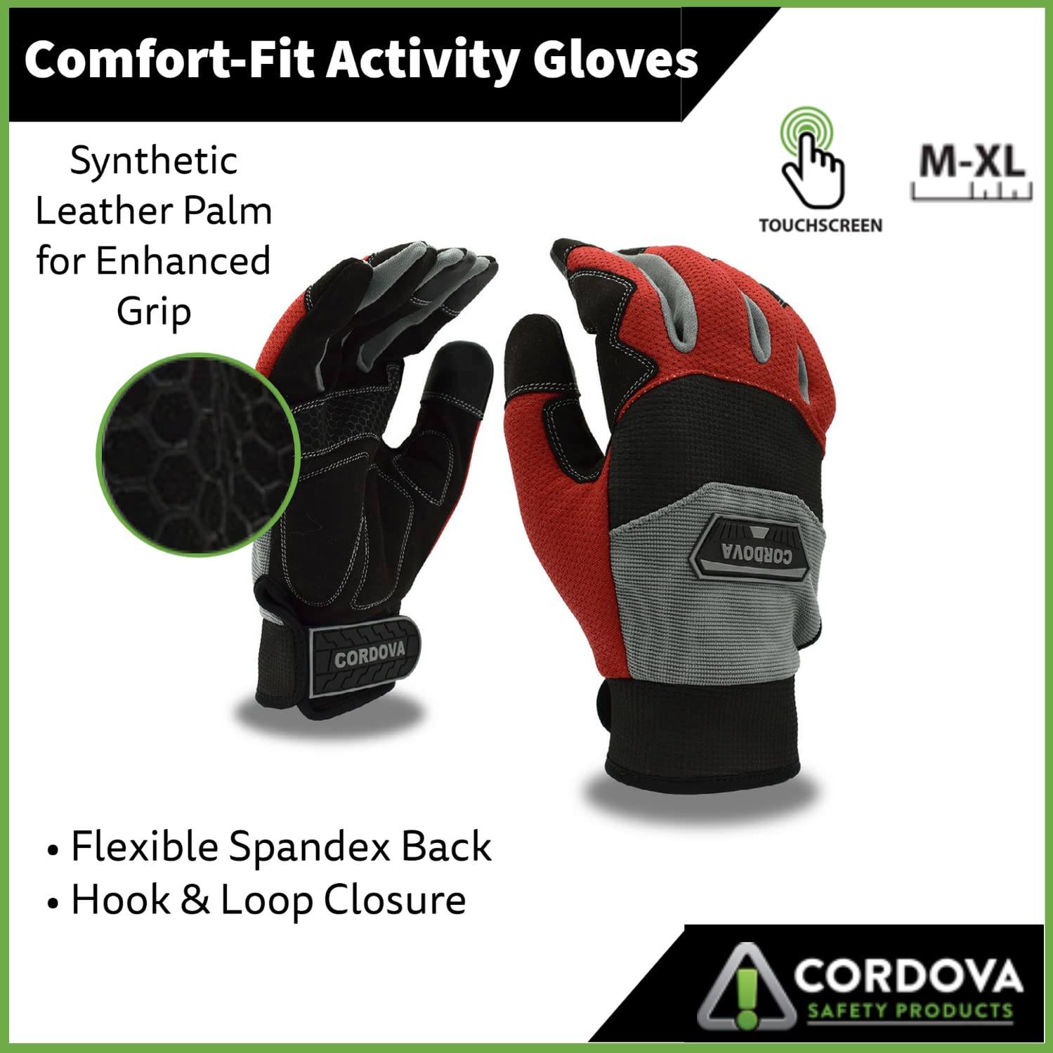 Cordova 99104 Utility Work Gloves with Grip - Leather Palm & Flexible Spandex Back for General Labor, Warehouse & Mechanics - Protective Padding & Adjustable Wrist (X-Large) - Ideal for Construction, Automotive Repair & Heavy-Duty Tasks