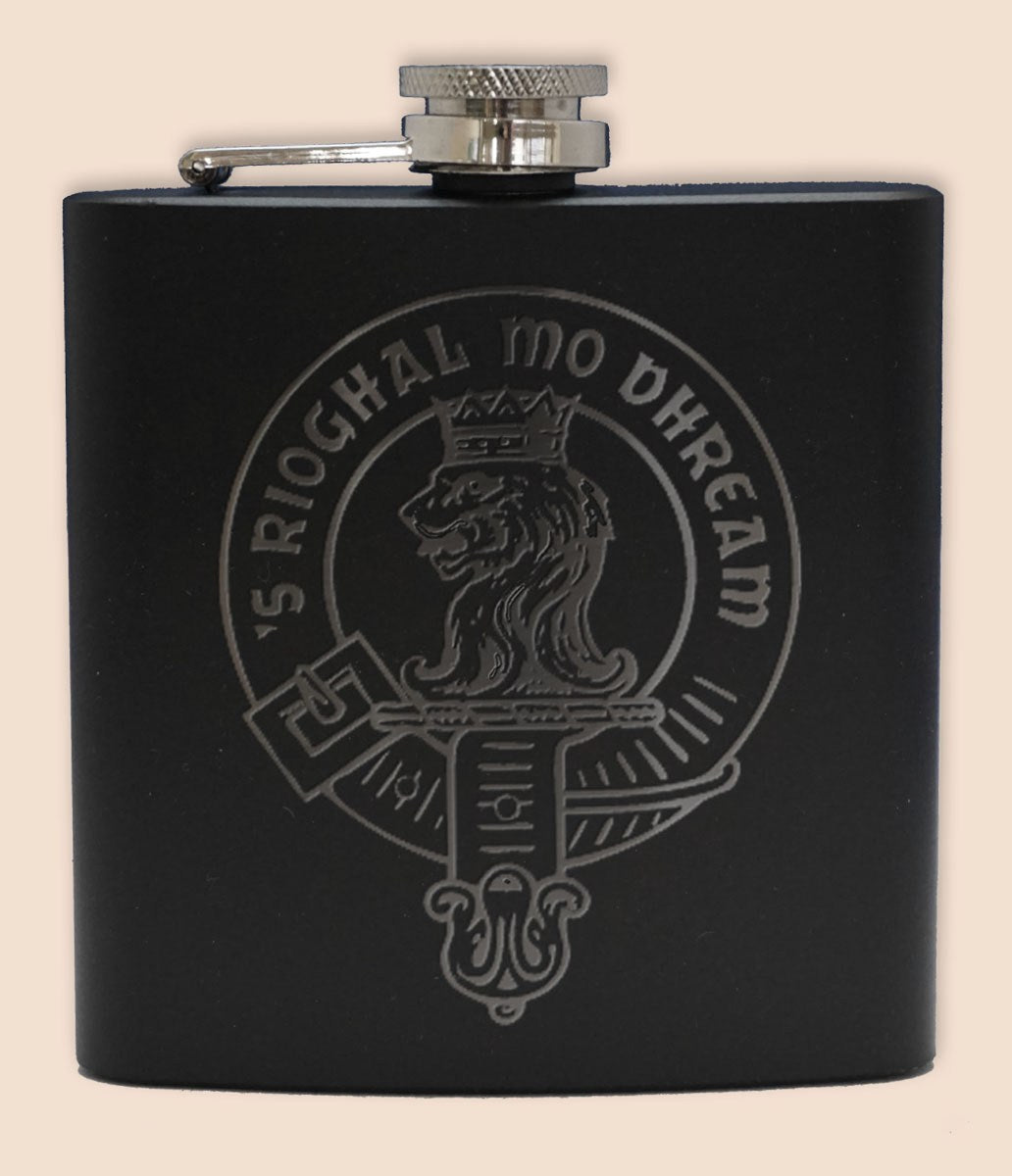 Personalized 6 oz Stainless Steel Flask with Clan Crest - Perfect for Whiskey, Bourbon & Scotch Lovers - Great Gift for Weddings, Birthdays & Special Occasions