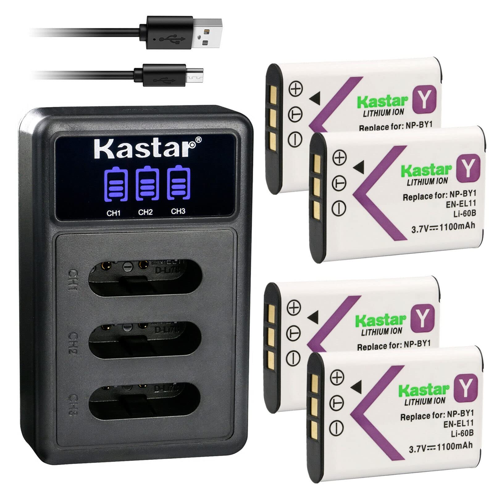 Kastar 4-Pack EN-EL11 Replacement Batteries with LCD Triple USB Charger - Compatible with Nikon MH-64 & COOLPIX S550 Cameras - Perfect for Travel, Photography, and Backup Power