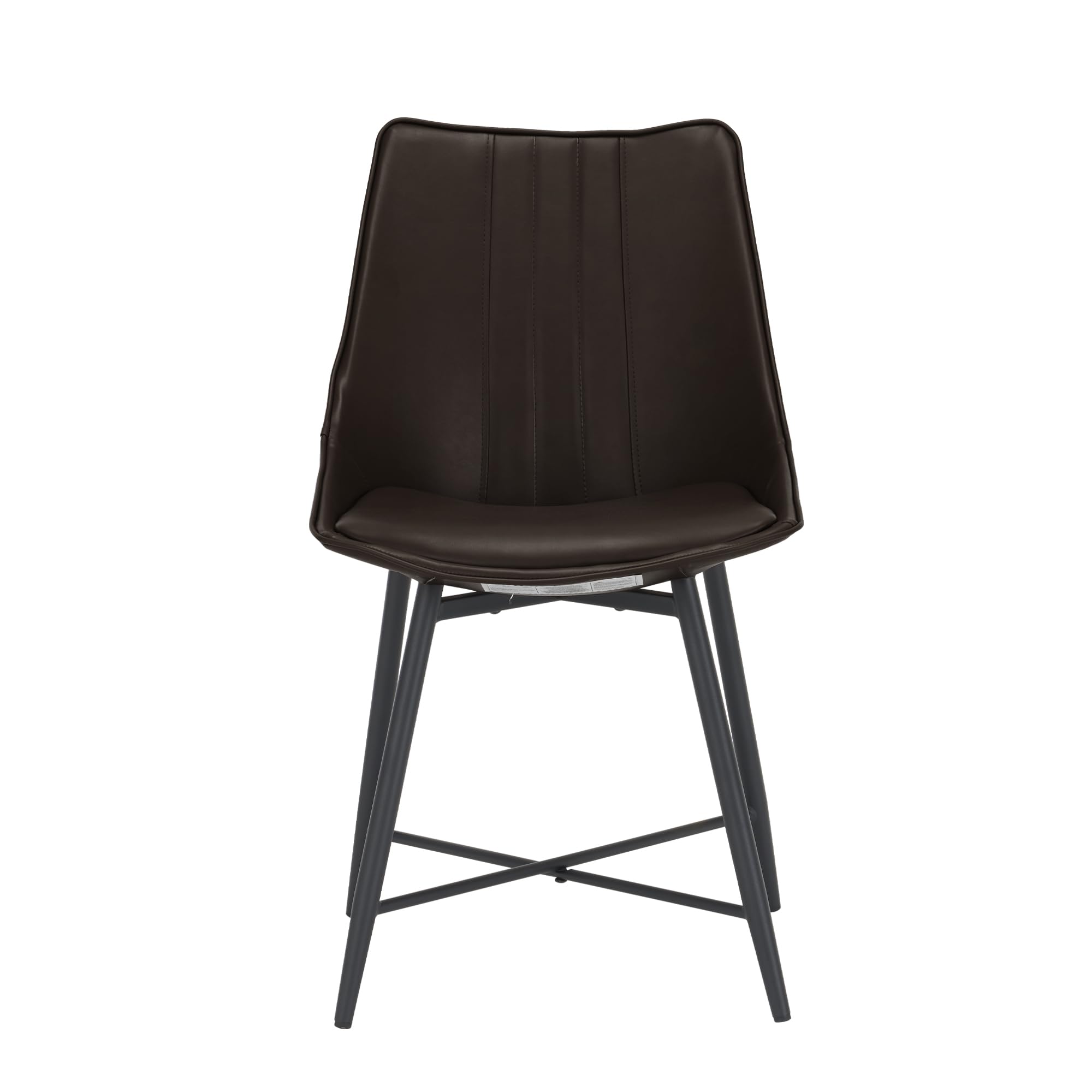 MOJAY Set of 2 Brown Faux Leather Dining Chairs - Modern Armless Upholstered Side Chairs with Sturdy Metal Legs for Dining Room, Kitchen, Bedroom & Vanity - Perfect for Small Spaces, Breakfast Nooks & Home Offices