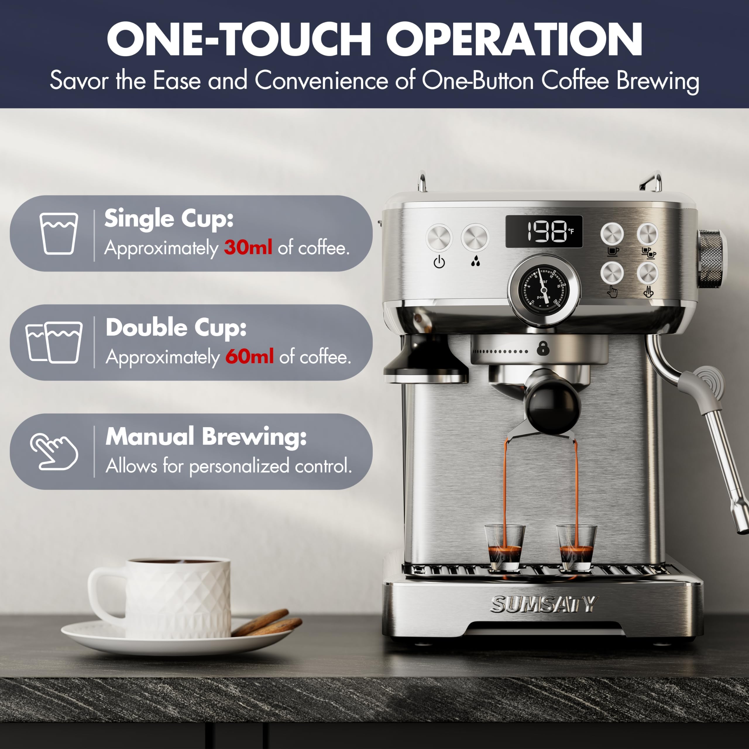 Premium Stainless Steel Espresso Machine with Milk Frother - 20 Bar Pressure, 1.8L Water Tank for Home Baristas - Perfect for Crafting Lattes, Cappuccinos & Macchiatos - Ideal for Coffee Shops, Offices & Gifts