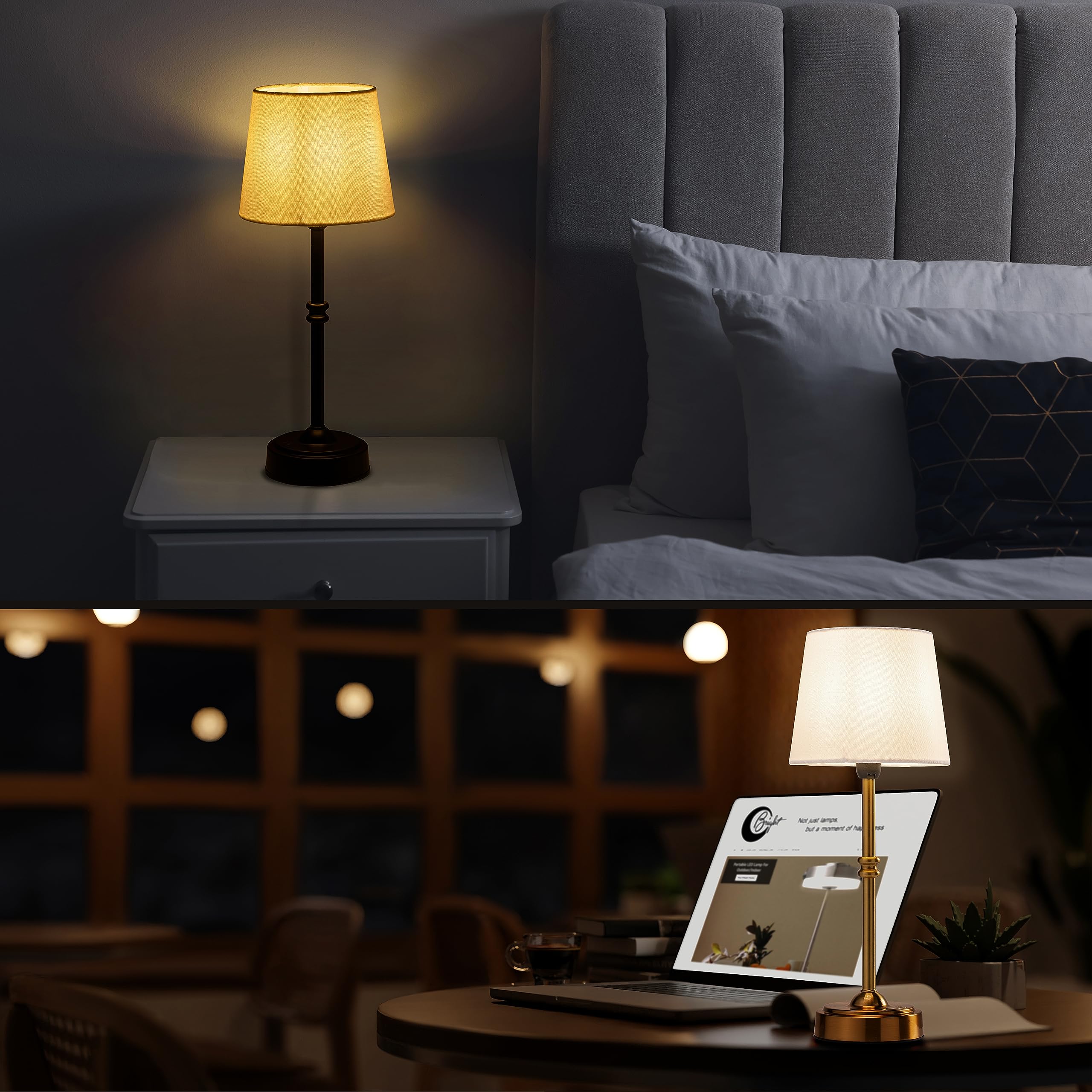 O’Bright Seraph - Rechargeable Cordless LED Table Lamp with 3-Level Dimmer, Built-in Battery, Black - Perfect for Bedside Night Light, Patio Decor, Restaurant Ambient Lighting & Home Office Desk Lamp