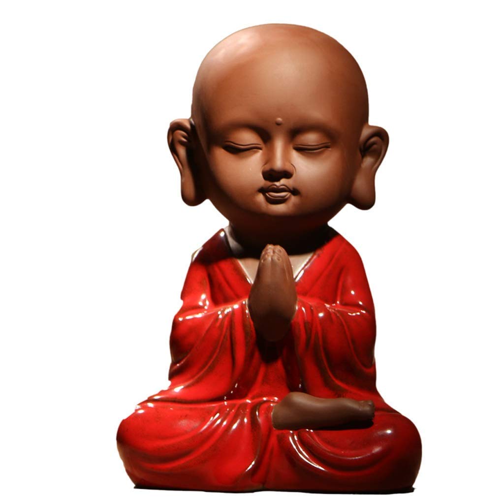 Handmade Ceramic Buddha Statue - Cute Monk Figurine, Chinese Classic Art Craft, Home Decor & Gift for Meditation, Yoga, Office Desk, Garden