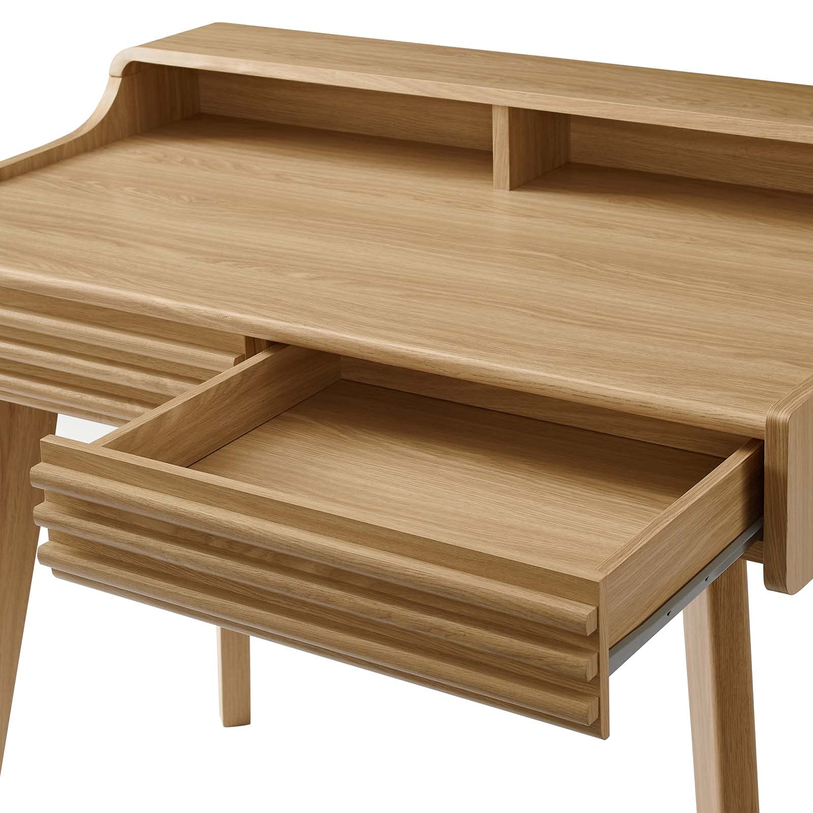 Modern Brown Oak Wood Computer Work Desk - Contemporary Home Office Furniture for Business & Remote Work