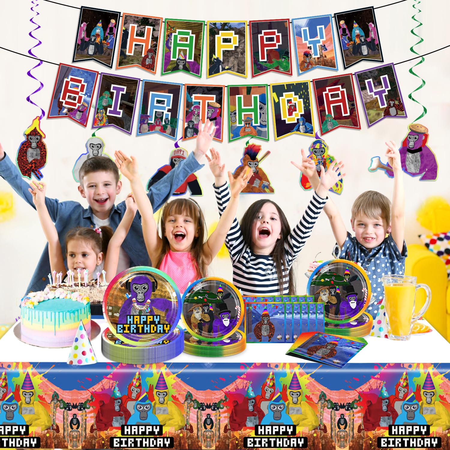 108pcs VR Birthday Party Decorations Set - Includes Banner, Plates, Forks, Napkins & Tablecloth - Virtual Reality Game Themed Party Supplies for Fans - Perfect for VR Gaming Parties, Themed Birthdays & Fan Celebrations