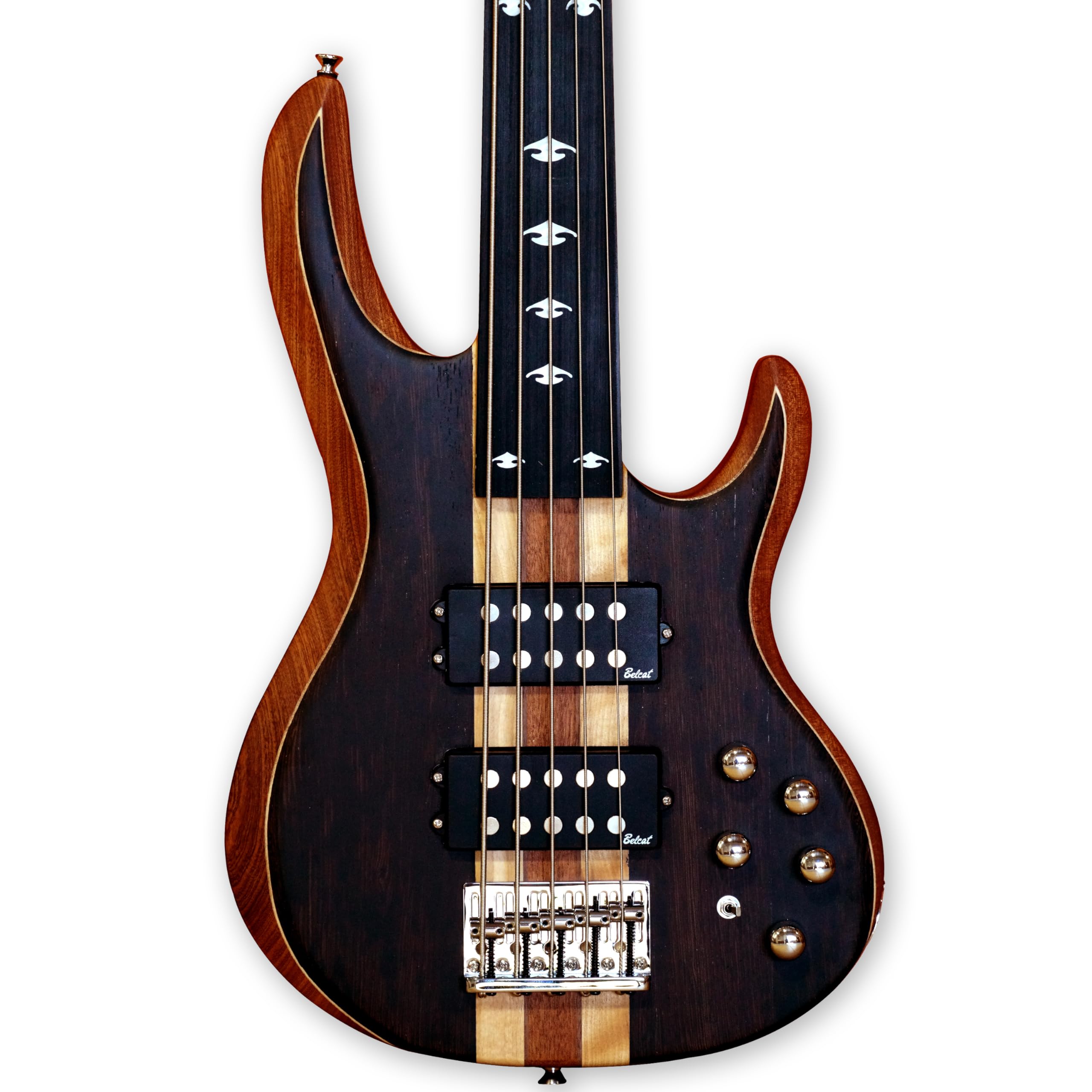 TARIO Fretless 5-String Electric Bass Guitar - Premium Millettia Laurentii Top, Okoume Body & Composite Ebony Fingerboard | Professional Jazz, Blues & Studio Recording Instrument