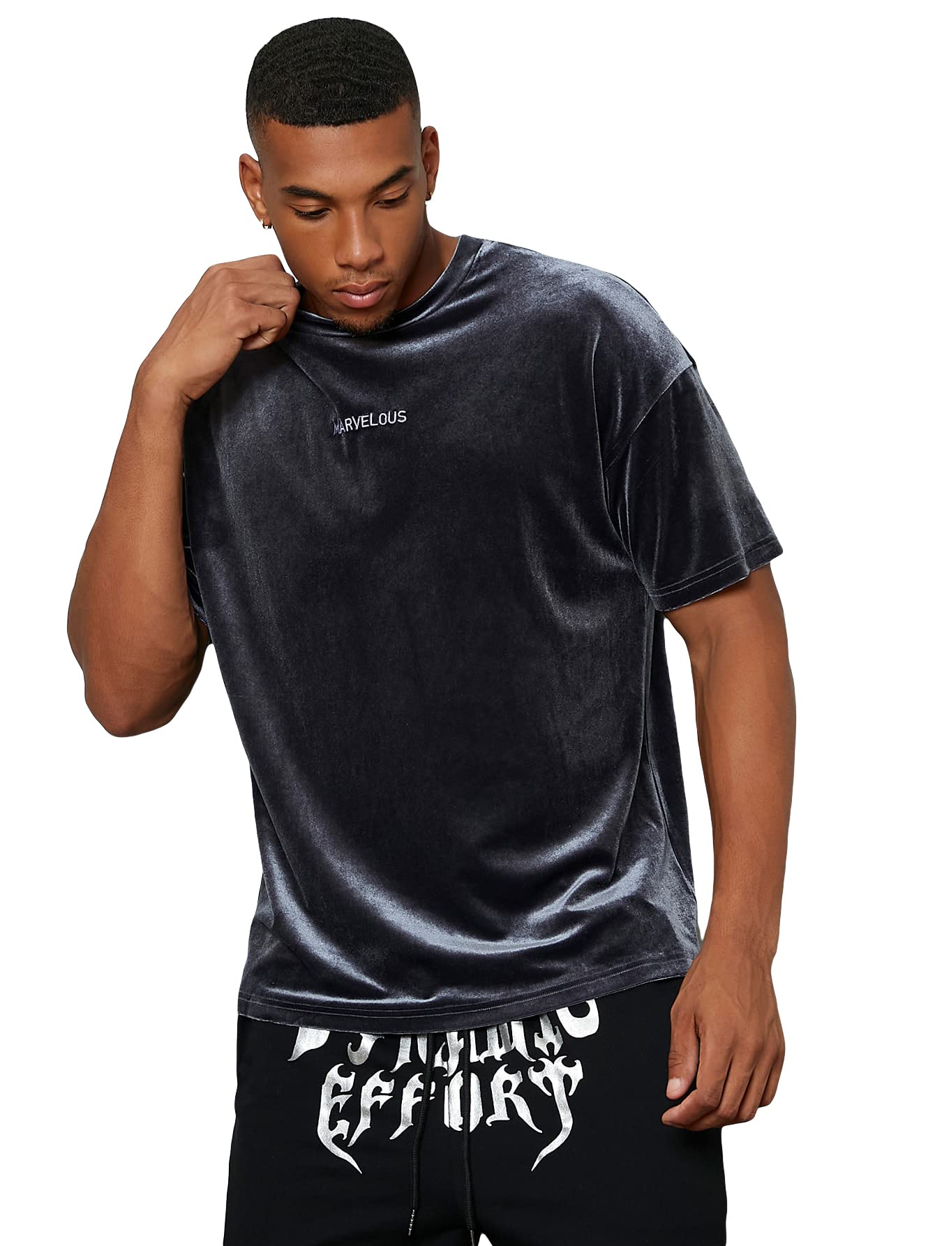 WDIRARA Men's Metallic Round Neck Short Sleeve T-Shirt - Stylish Party Top for Casual Wear, Night Out & Special Events