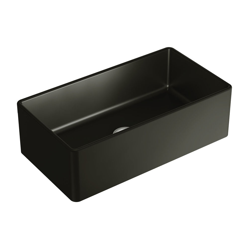 Fienza 68708 Benson Large Single Butler Sink in Matte Black - Premium Farmhouse Kitchen Sink for Modern & Rustic Home Decor