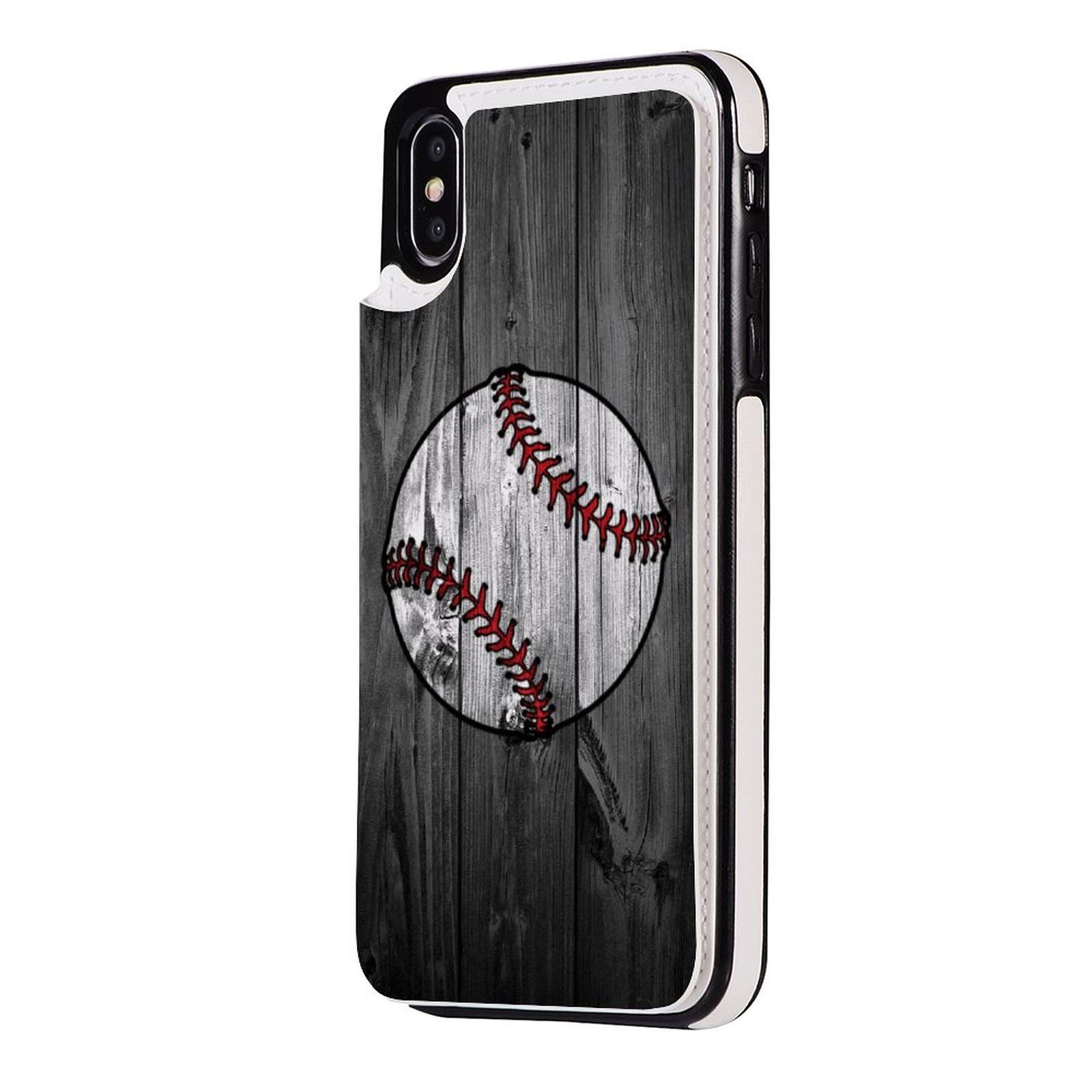 Premium White Baseball Design iPhone Xs MAX Wallet Case - Genuine Leather Folio with Card Slots & Magnetic Closure | Shockproof TPU Cover with Stand Feature | Perfect for Sports Fans, Business Professionals & Daily Commuters