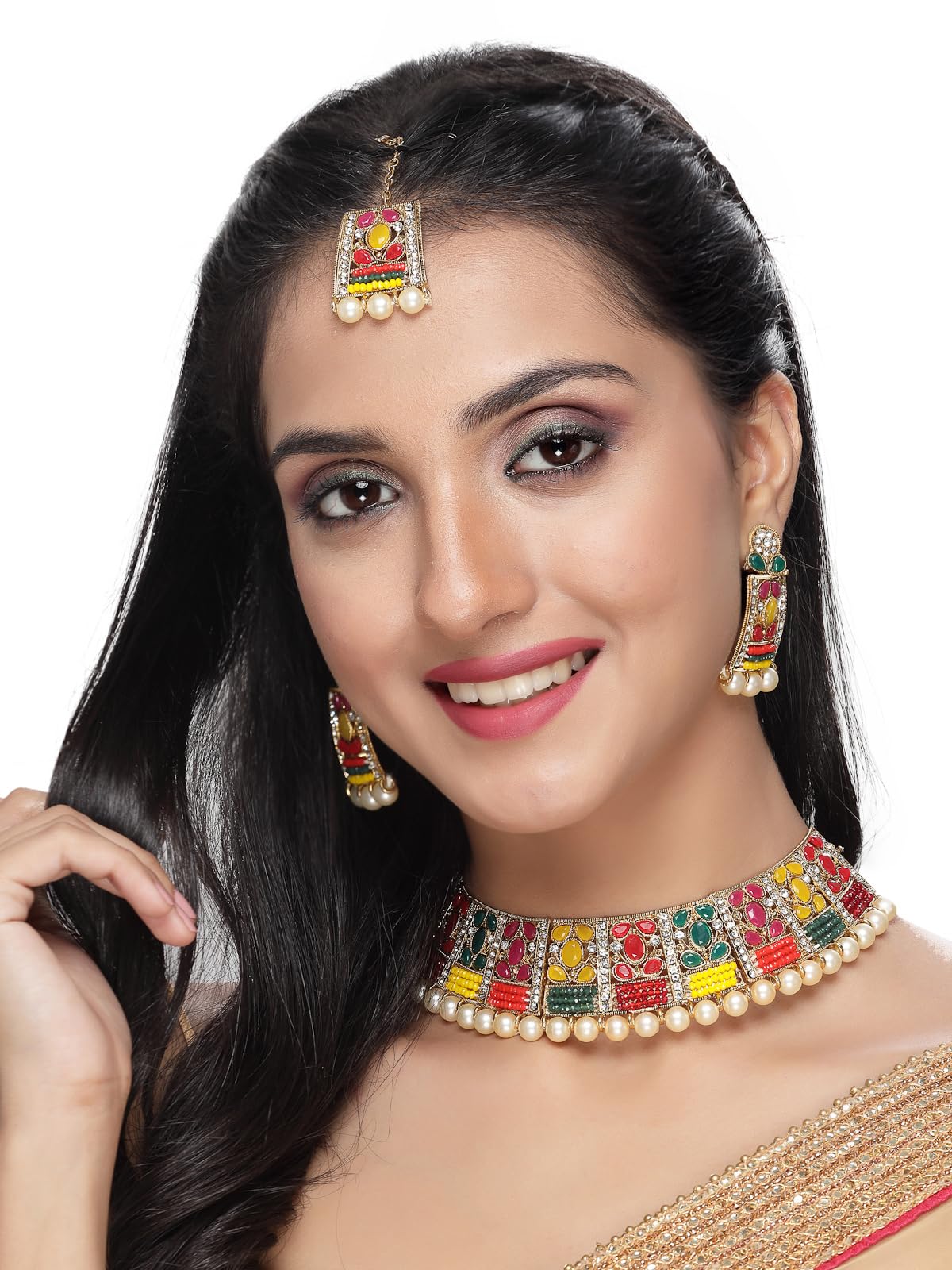 Elegant Pink Stone & Pearl Choker Necklace Set for Women | Sukkhi Adorable Unique Stylish Rani Jewelry | Perfect for Weddings, Parties & Special Occasions