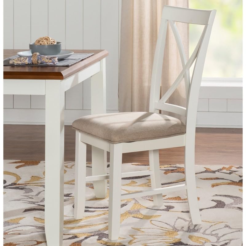 Linon Jane White Cushioned Dining Chairs (Set of 2) - Beige Upholstered Side Chairs for Kitchen, Dining Room & Office - Comfortable & Stylish Home Decor