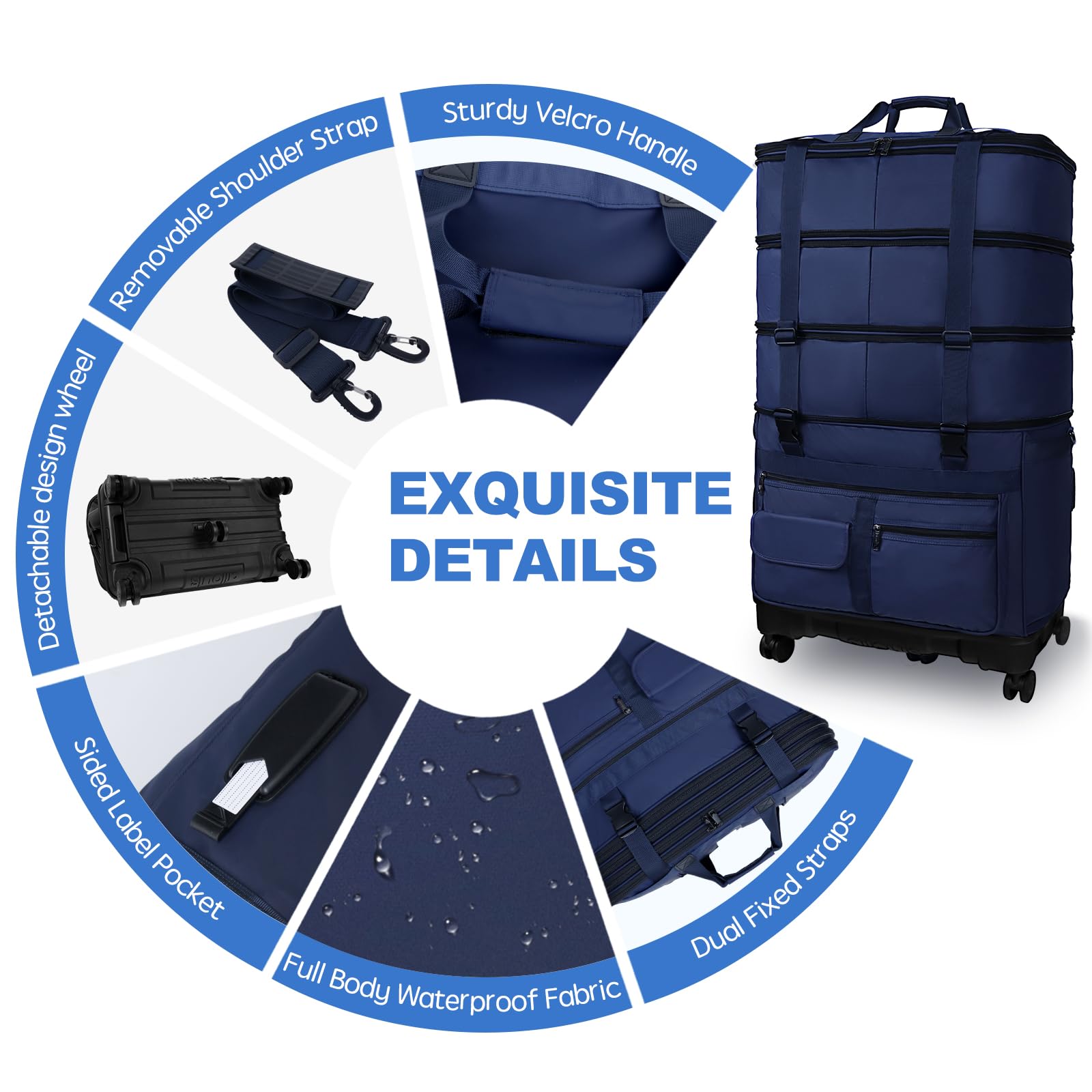 Expandable Collapsible Luggage with Telescoping Handle - Foldable Travel Suitcase with Removable Wheels - Rolling Duffel Bag for Men & Women - Perfect for Air Travel, Business Trips & Weekend Getaways
