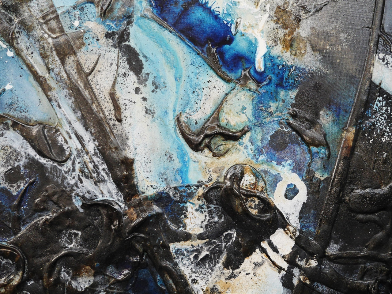 Blue Steel 240cm x 100cm Abstract Textured Painting in Blue, Black & White - Modern Wall Art for Living Room, Bedroom or Office Decor