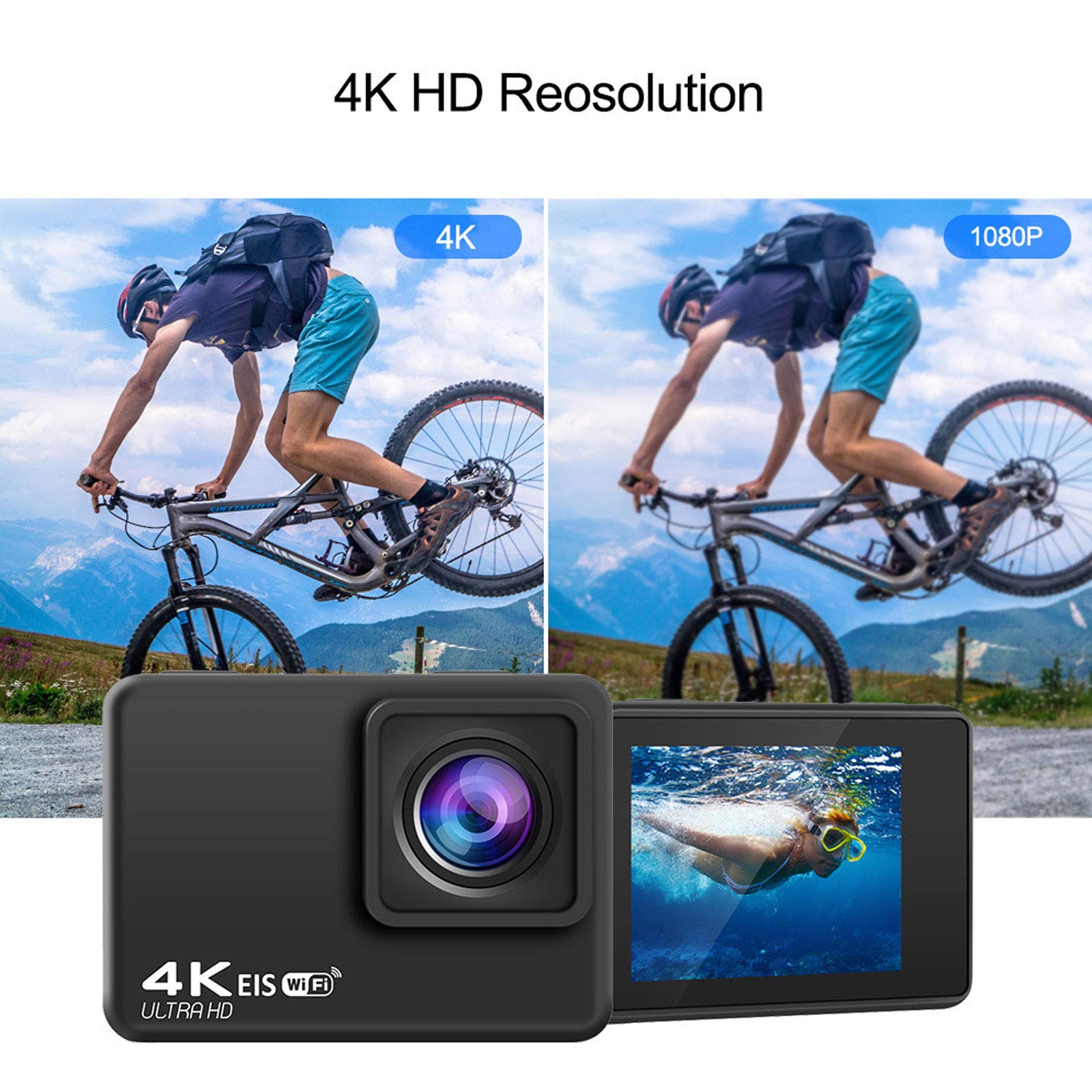 4K 48MP Waterproof Action Camera - 30M Underwater Digital Camera with Image Stabilization, FHD Mini Camcorder for Beach, Diving & Outdoor Photography | Perfect for Snorkeling, Surfing & Travel Adventures