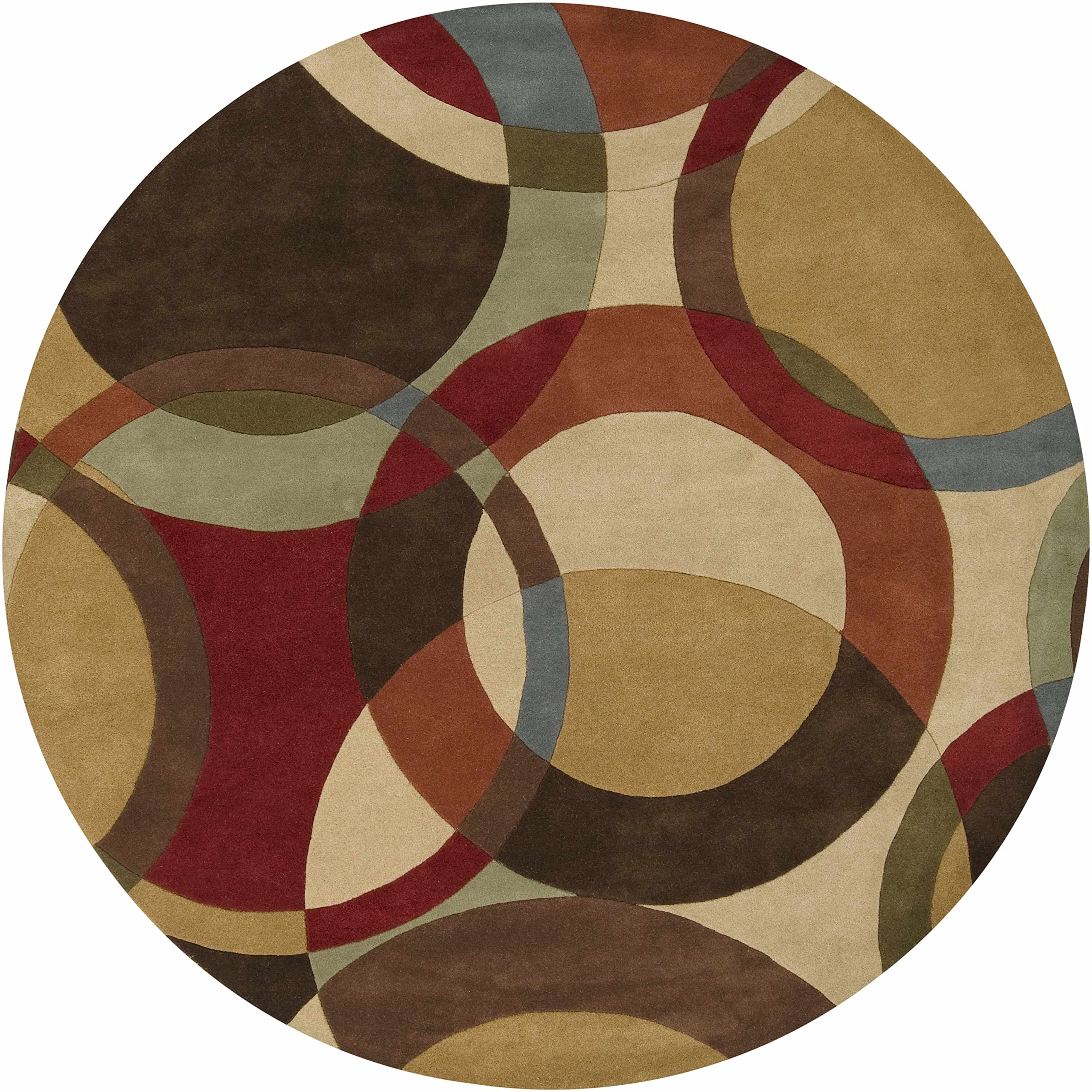 Hauteloom Tilbury Wool Area Rug for Living Room & Bedroom - Modern Round 8' Rug in Brown, Purple, Red - Soft & Durable Handmade Wool Carpet - Perfect for Home Decor, Cozy Spaces & High Traffic Areas