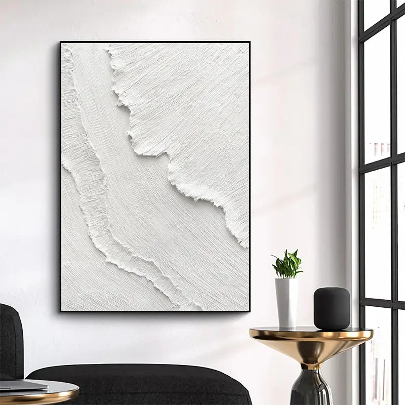 White Minimalist Textured Painting Canvas - Abstract Wall Art for Modern Home Decor | Perfect for Living Room, Bedroom & Office | High-Quality Artist Canvas #MM026