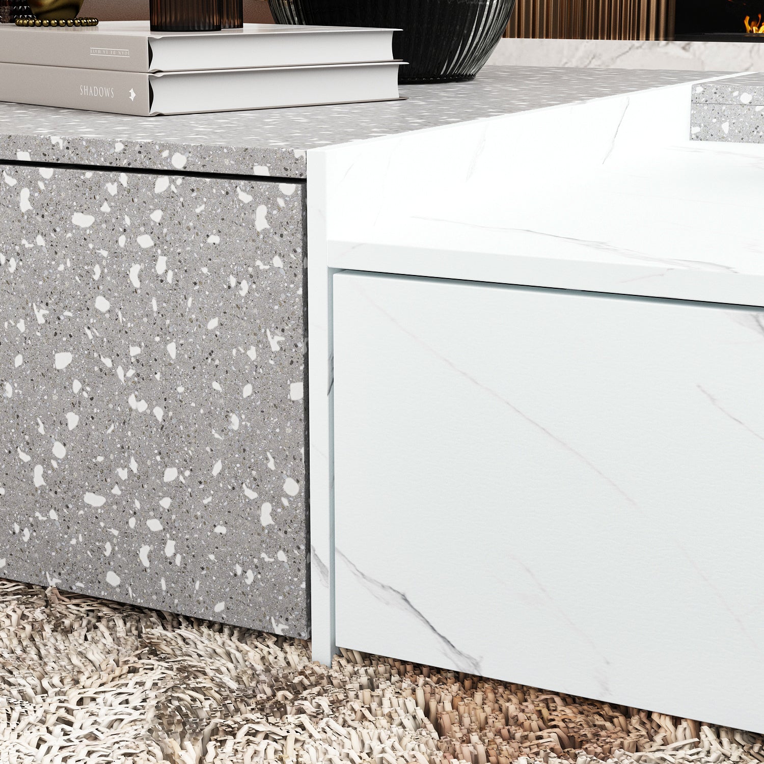 Modern Coffee Table with 4 Drawers - Stylish Living Room Furniture for Small Spaces, Home Decor & Storage Solution | Perfect for Apartments, Dorms & Cozy Homes