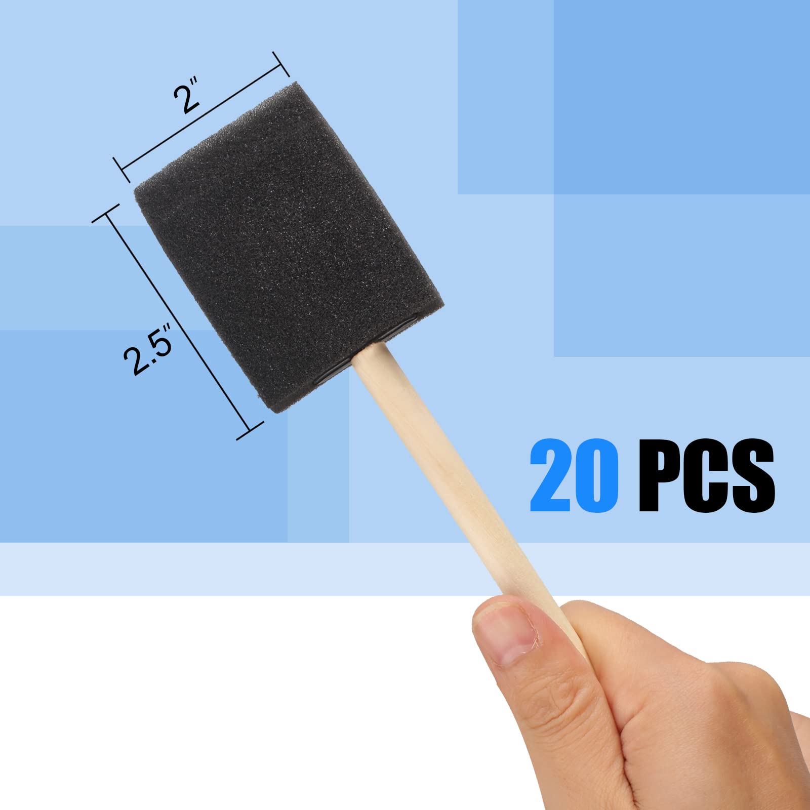 20 Pcs 2 Inch Foam Paint Brushes with Wood Handle - Sponge Brushes for Painting, Staining, Varnishing & DIY Crafts - Perfect for Home Decor, Furniture Refinishing & Art Projects