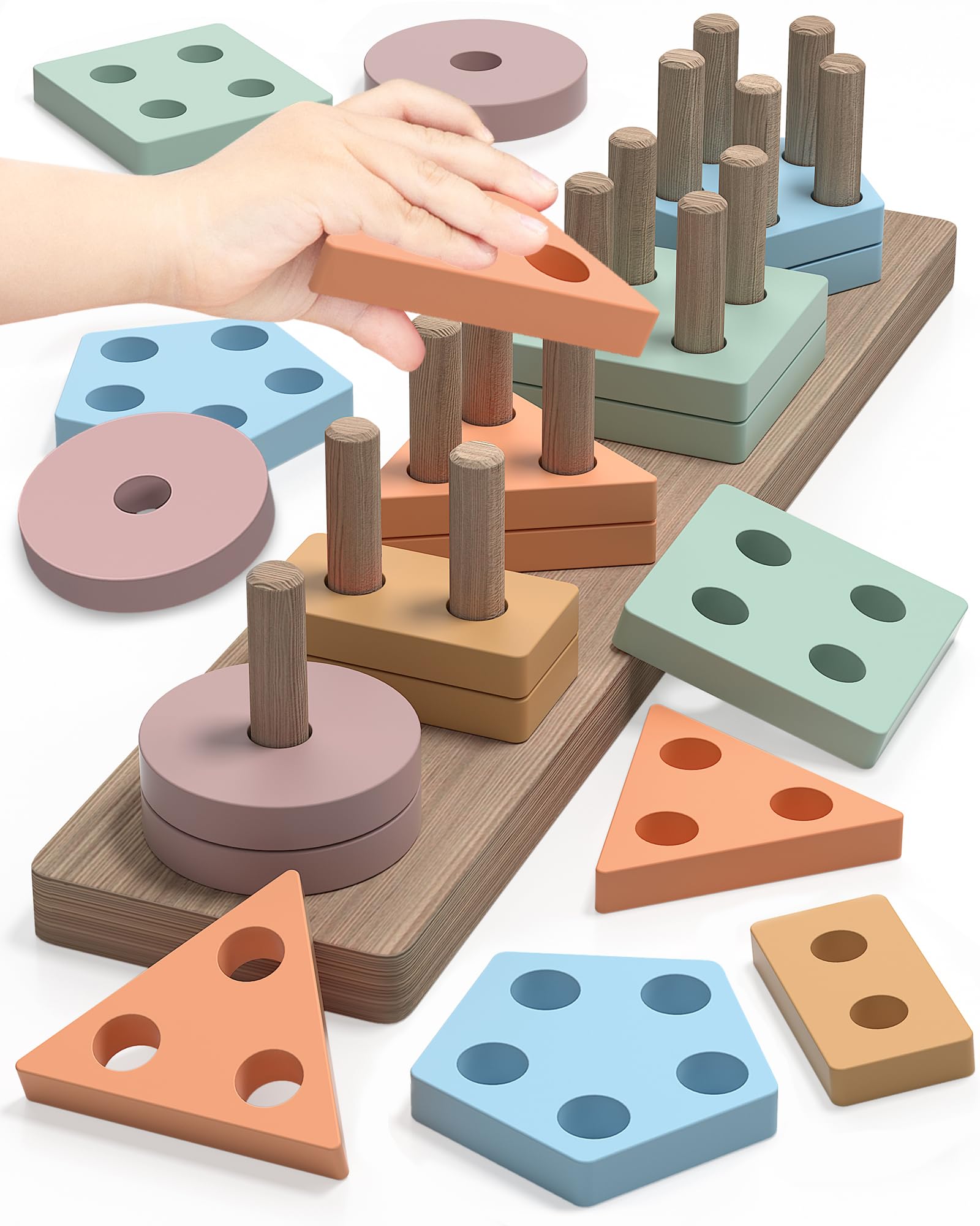 Montessori Wooden Shape Sorter Toy for Toddlers Age 1-3 | Educational Stacking Puzzle for 1-2 Year Old Boys & Girls | Birthday Gift for Kids | Perfect for Early Learning & Sensory Development at Home or Preschool