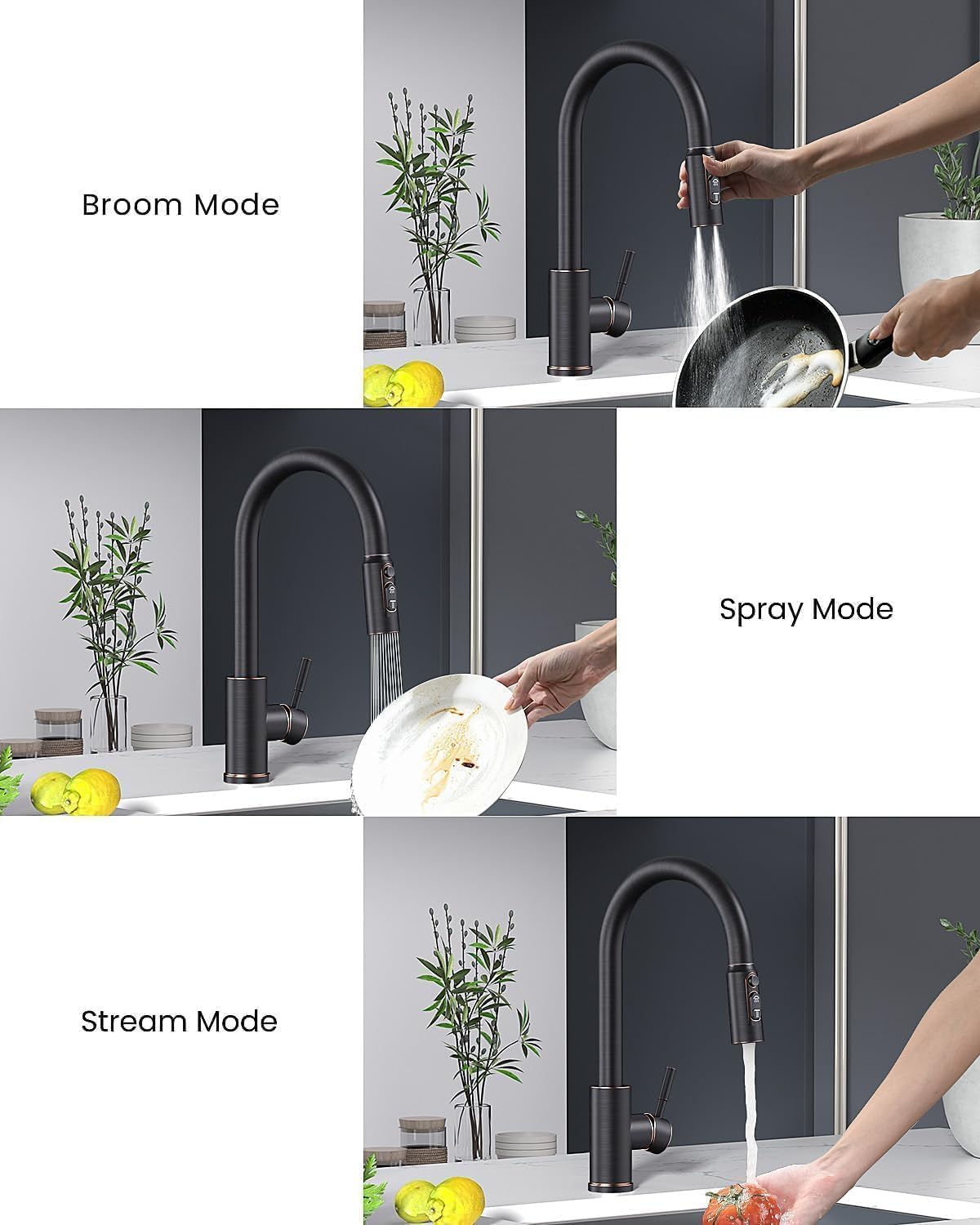 APPASO Oil Rubbed Bronze Kitchen Faucet with Pull Down Sprayer - 3 Function High Arc Single Handle Stainless Steel Sink Faucet for Modern Kitchens | Perfect for Washing Dishes, Filling Pots & Cleaning Vegetables