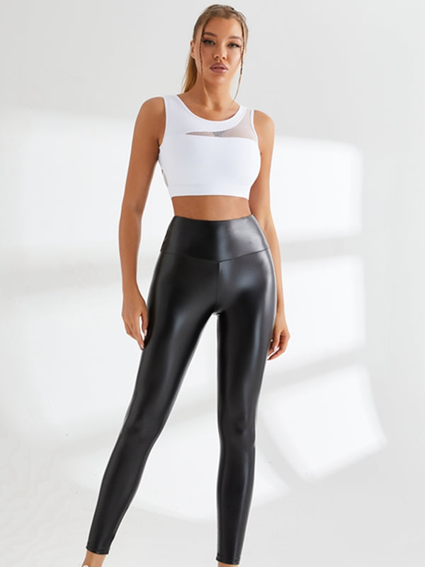 ZASUWA Women's High Waisted Scrunch Butt Leggings - PU Leather Sports Pants for Yoga, Gym & Workout