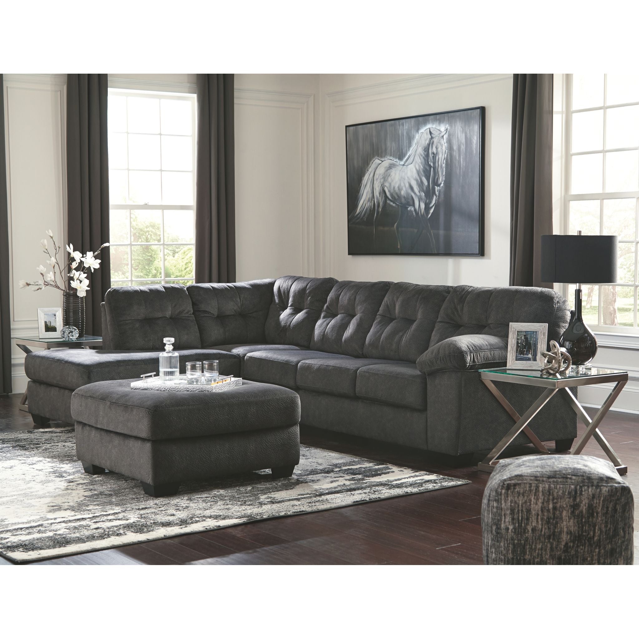 Accrington Oversized Accent Ottoman with Granite Finish - Stylish Footrest & Extra Seating for Living Room, Bedroom or Office