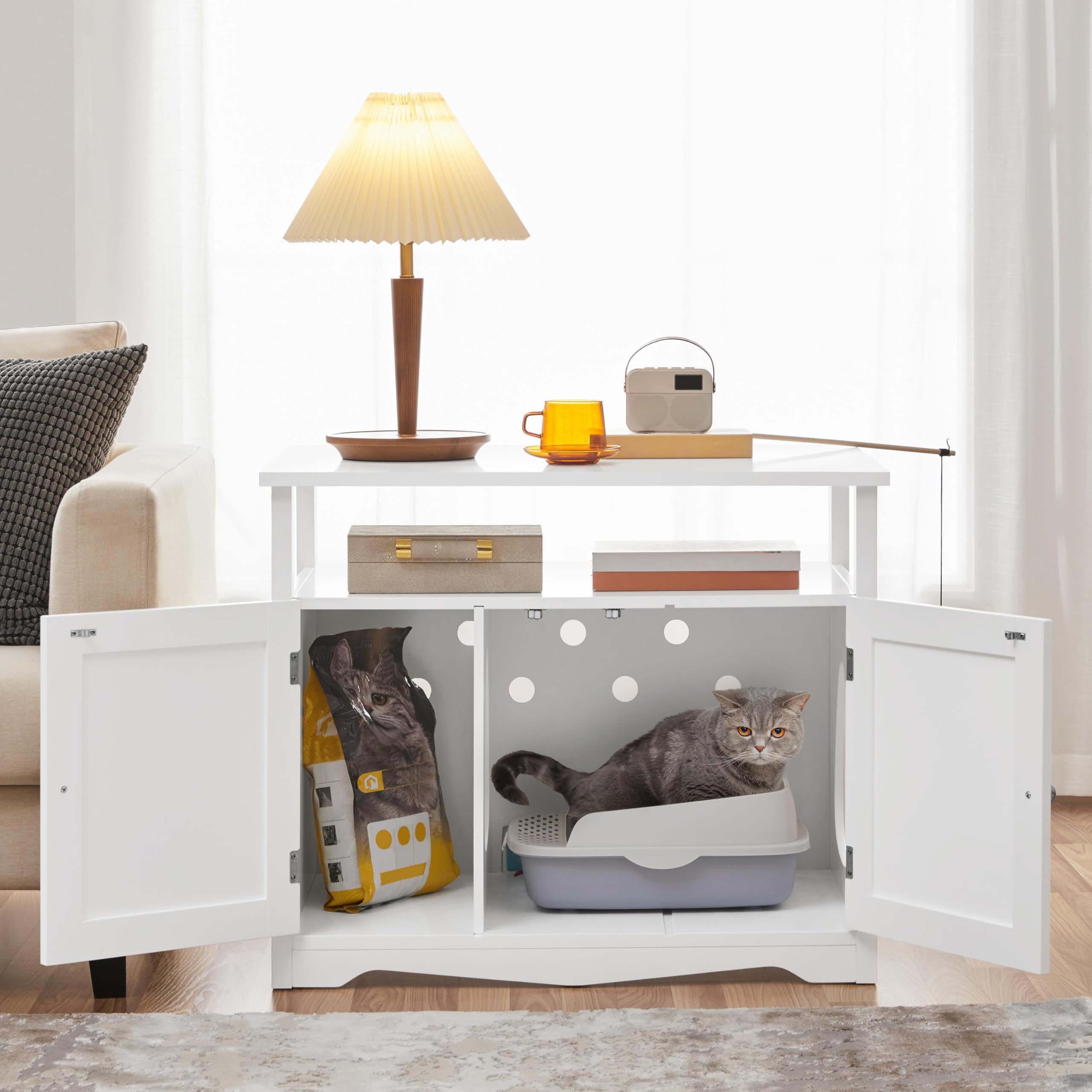 Yaheetech Wooden Cat Litter Box Enclosure Furniture - Hidden Litter Box with Removable Divider, Indoor Cat House with Storage Shelf, Pet Side Table Cabinet - Perfect for Small Spaces & Home Decor